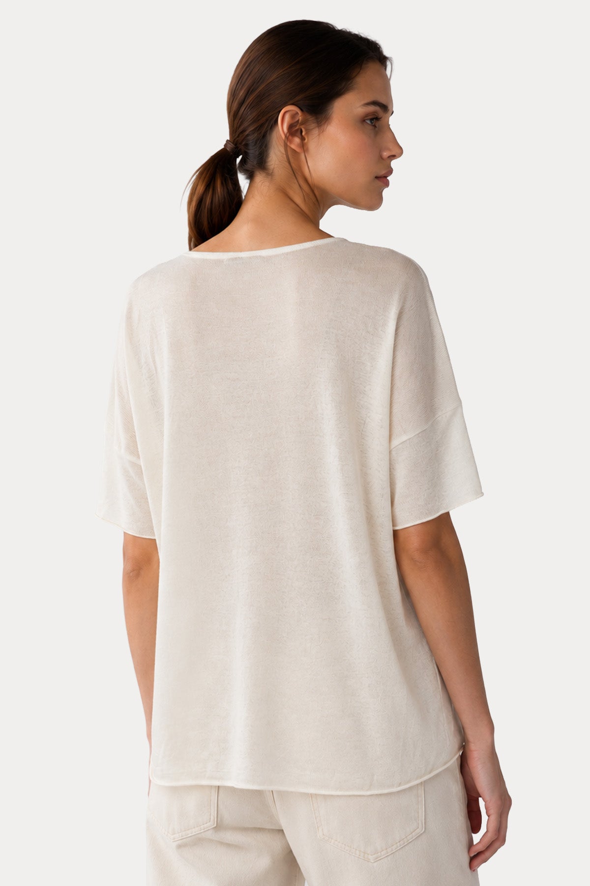 Transit Relaxed Fit İnce Örgü Cep Detaylı T-shirt