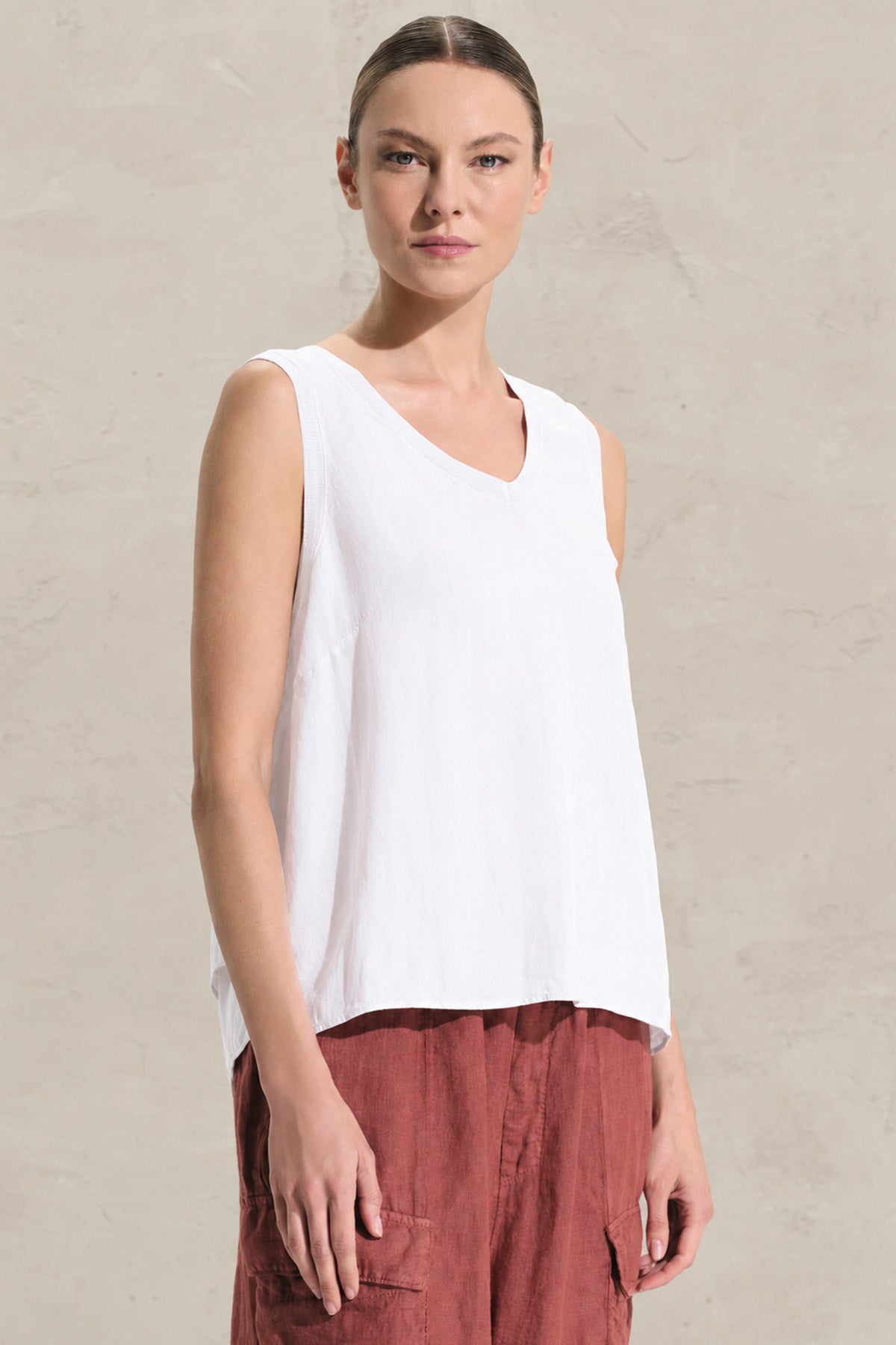 Transit Comfort Fit V Yaka Keten Bluz