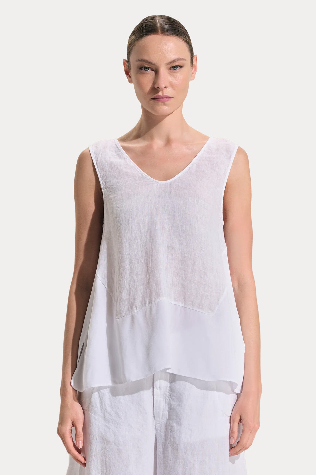 Transit Comfort Fit V Yaka Keten Bluz