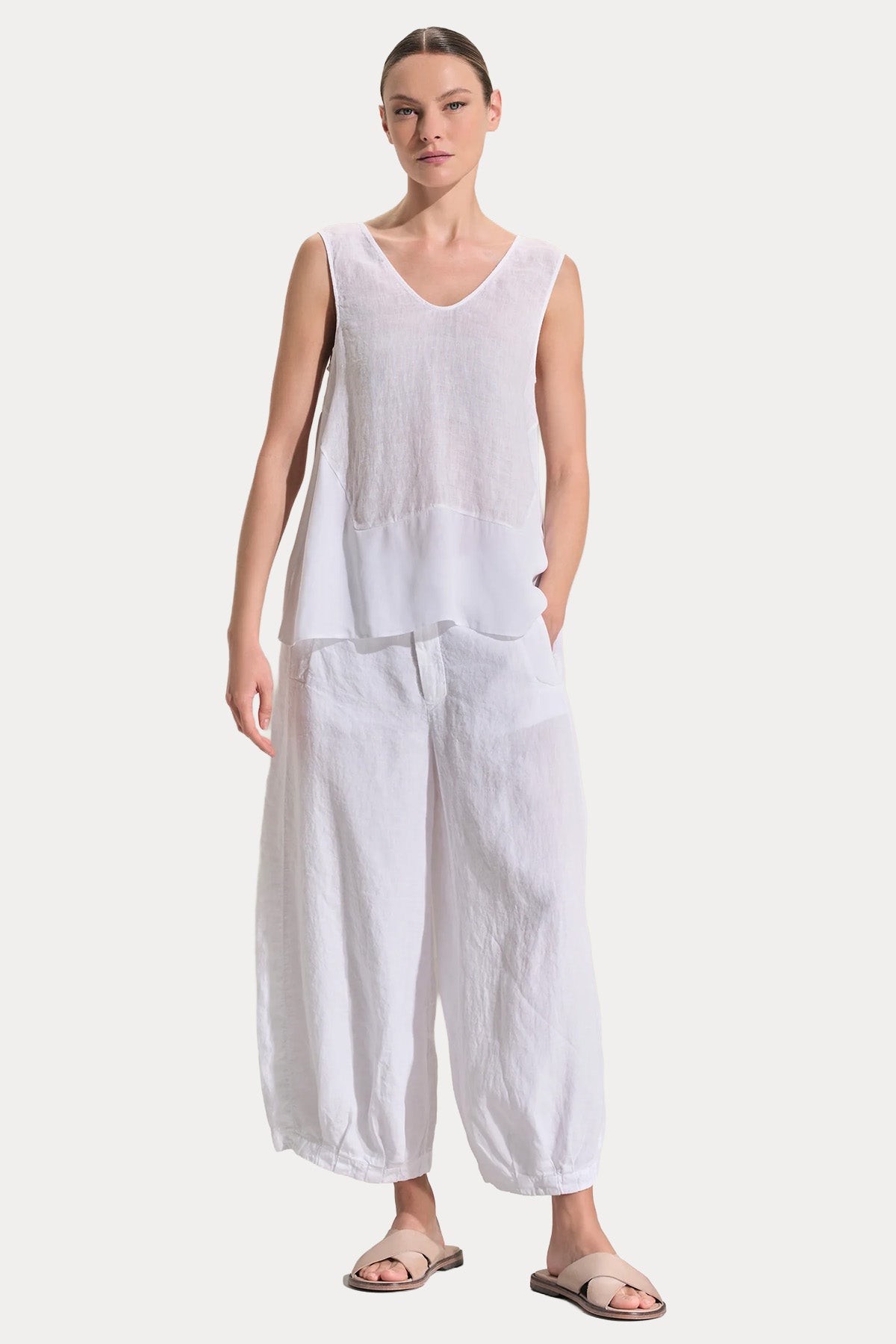 Transit Comfort Fit V Yaka Keten Bluz
