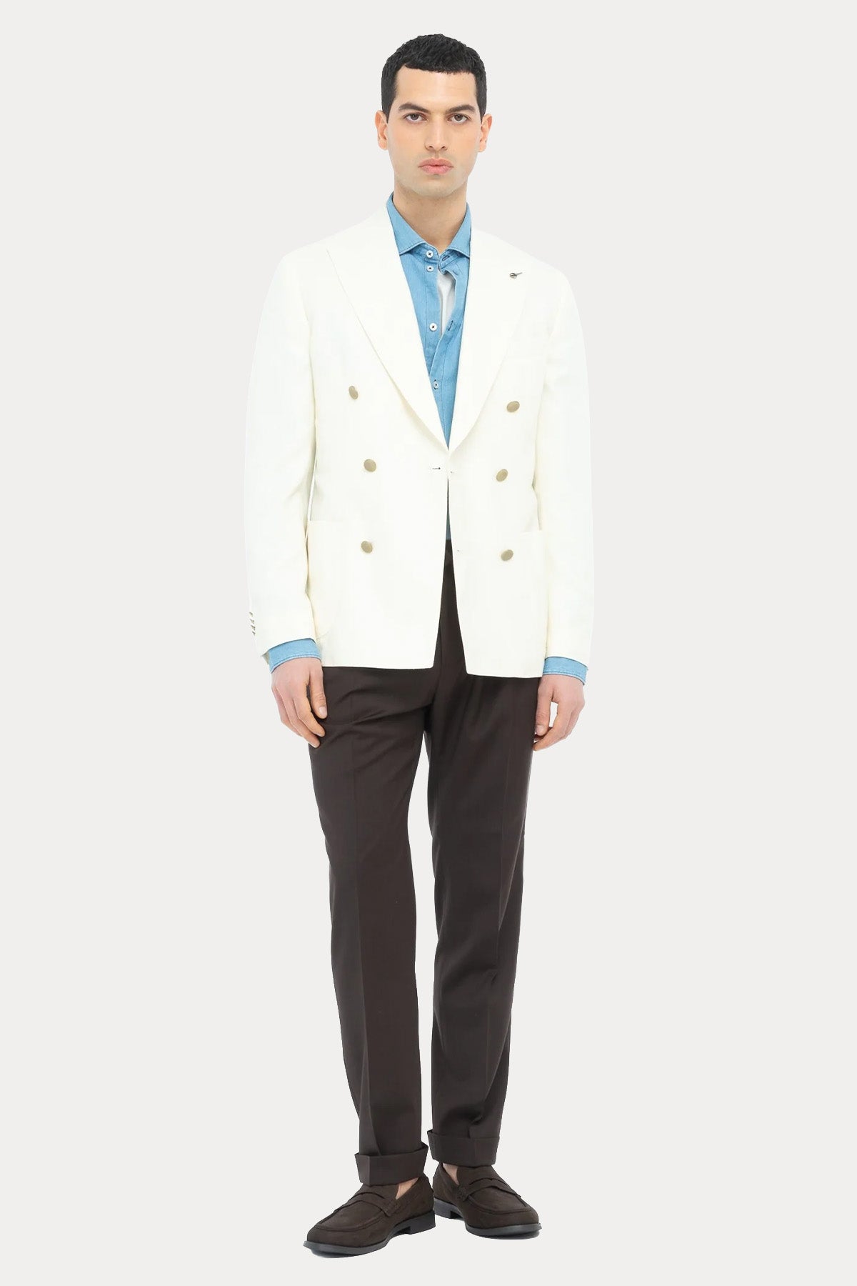 Paoloni Kruvaze Keten Blazer Ceket-Ceket-Libas