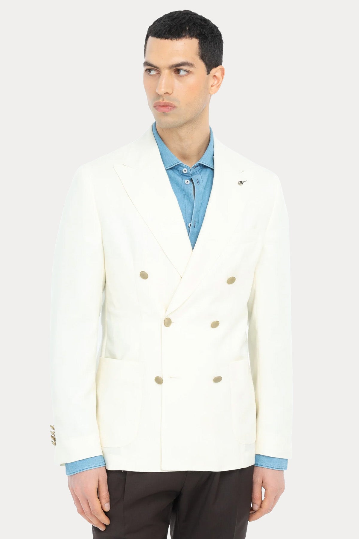 Paoloni Kruvaze Keten Blazer Ceket-Ceket-Libas