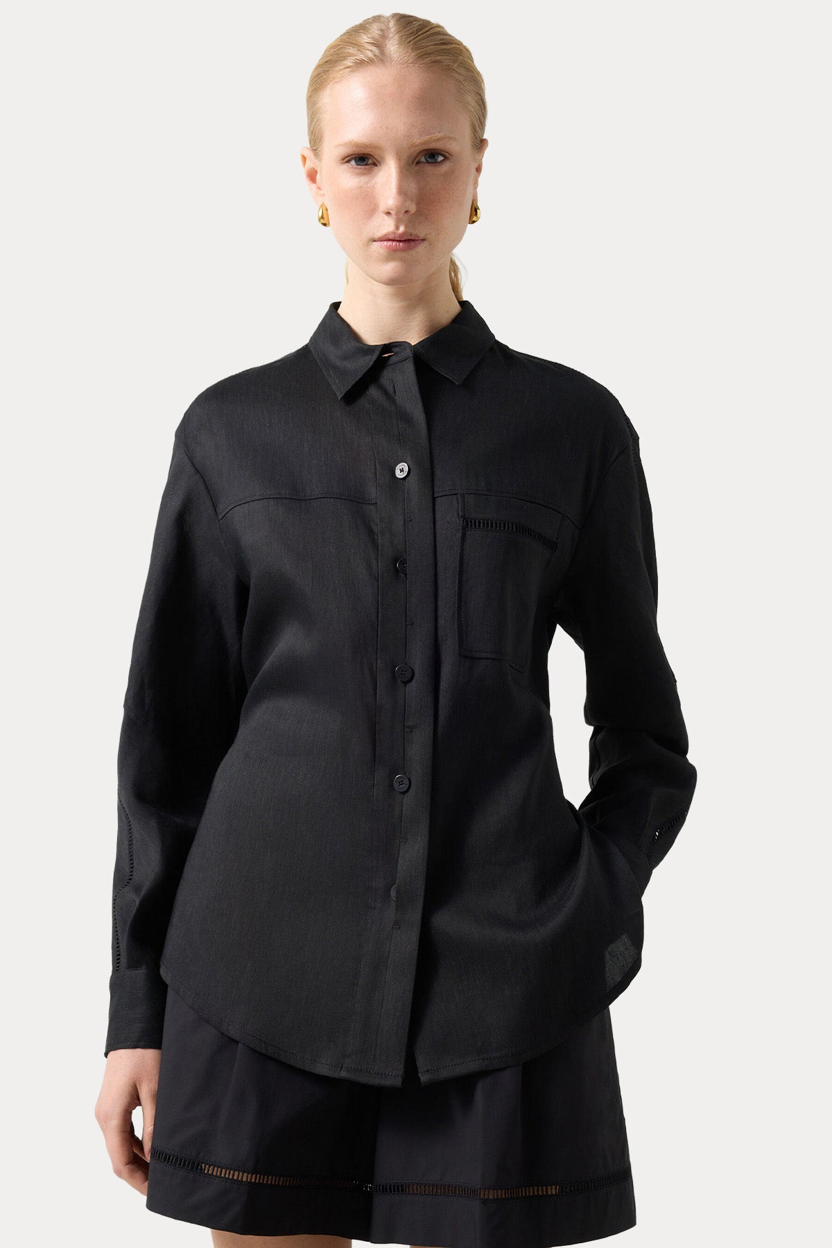 Bogner Catrina İp Kemerli Relaxed Fit Streç Keten Gömlek