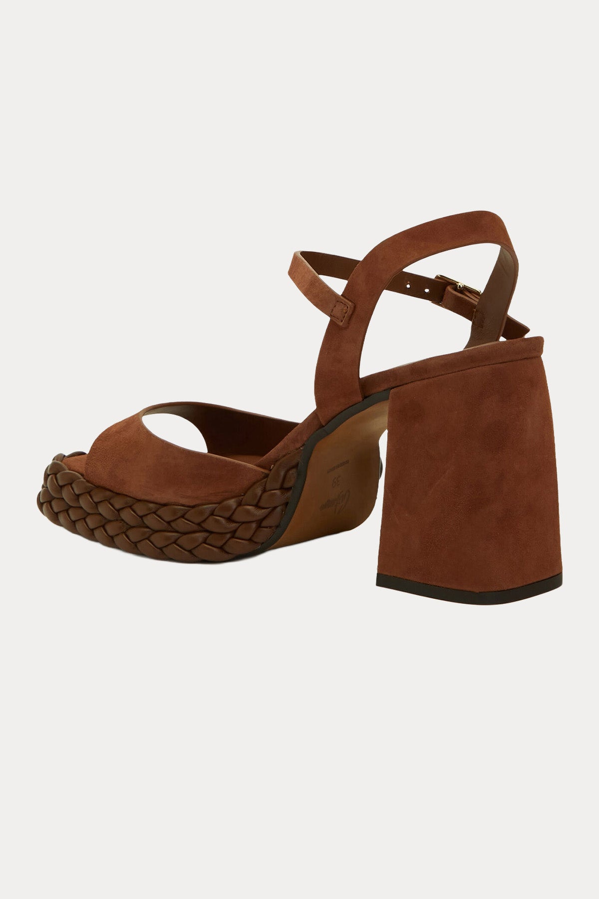 Castaner Vaian Deri Örgü Detaylı Küt Burun Süet Topuklu Sandelet