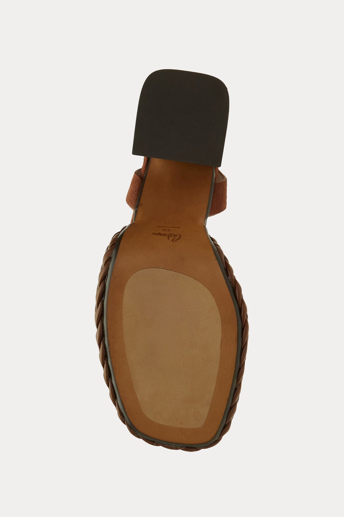 Castaner Vaian Deri Örgü Detaylı Küt Burun Süet Topuklu Sandelet