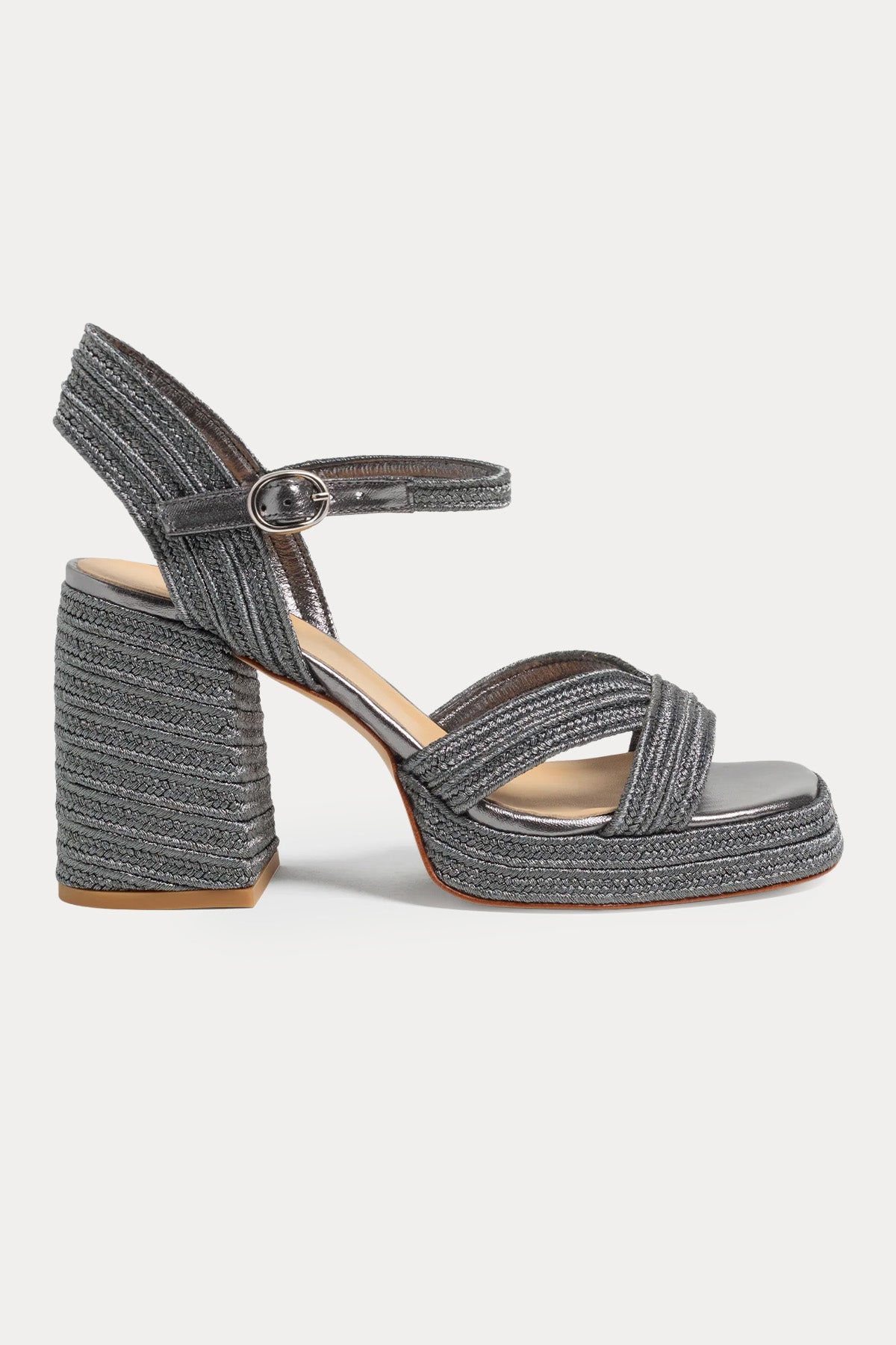 Castaner Valle Parlak Örgü Küt Burun Topuklu Sandalet