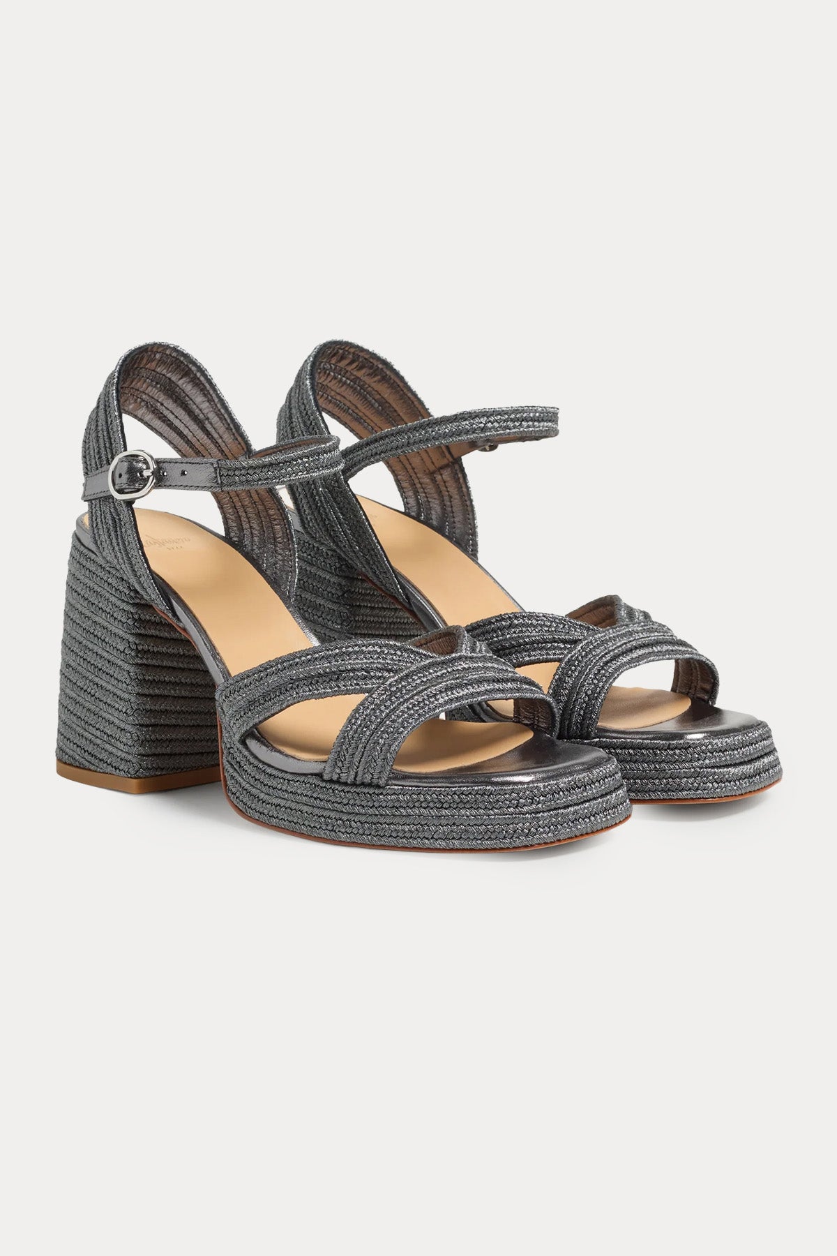 Castaner Valle Parlak Örgü Küt Burun Topuklu Sandalet