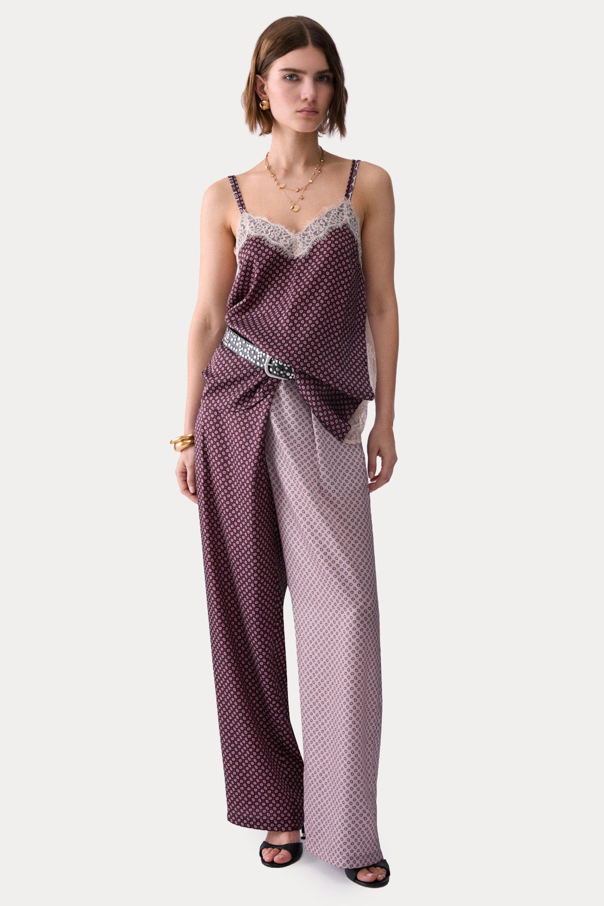 Liu Jo Wide Leg Mikro Şal Desenli Tek Pile Pantolon