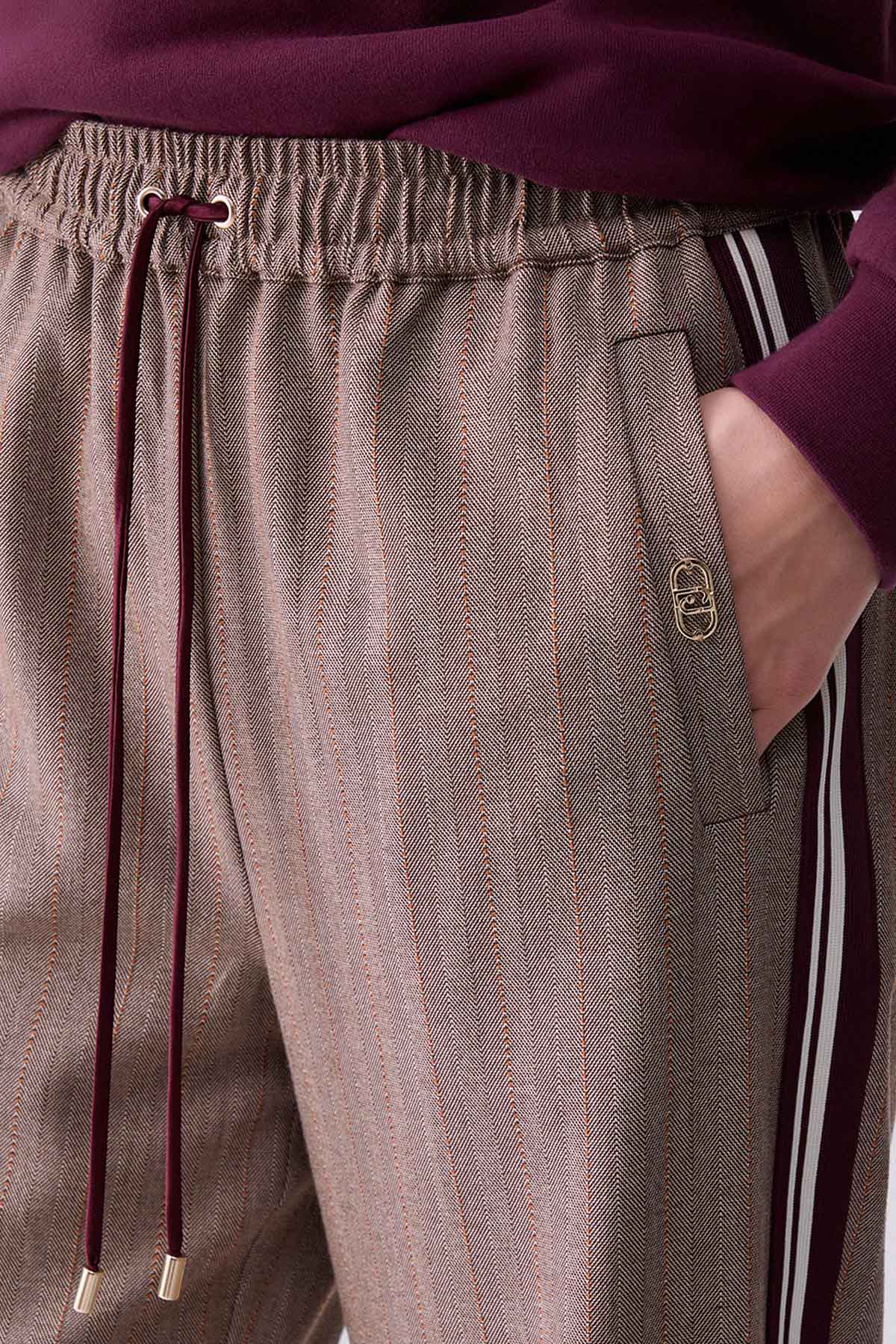 Liu Jo Regular Fit Balıksırtı Şerit Desenli Streç Ceket Pantolon Set