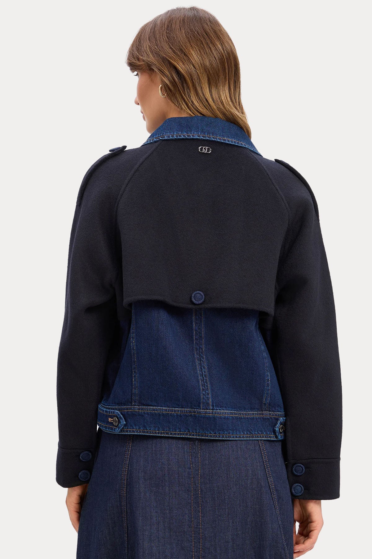 Liu Jo Relaxed Fit Denim Detaylı Yün Kruvaze Kısa Kaban