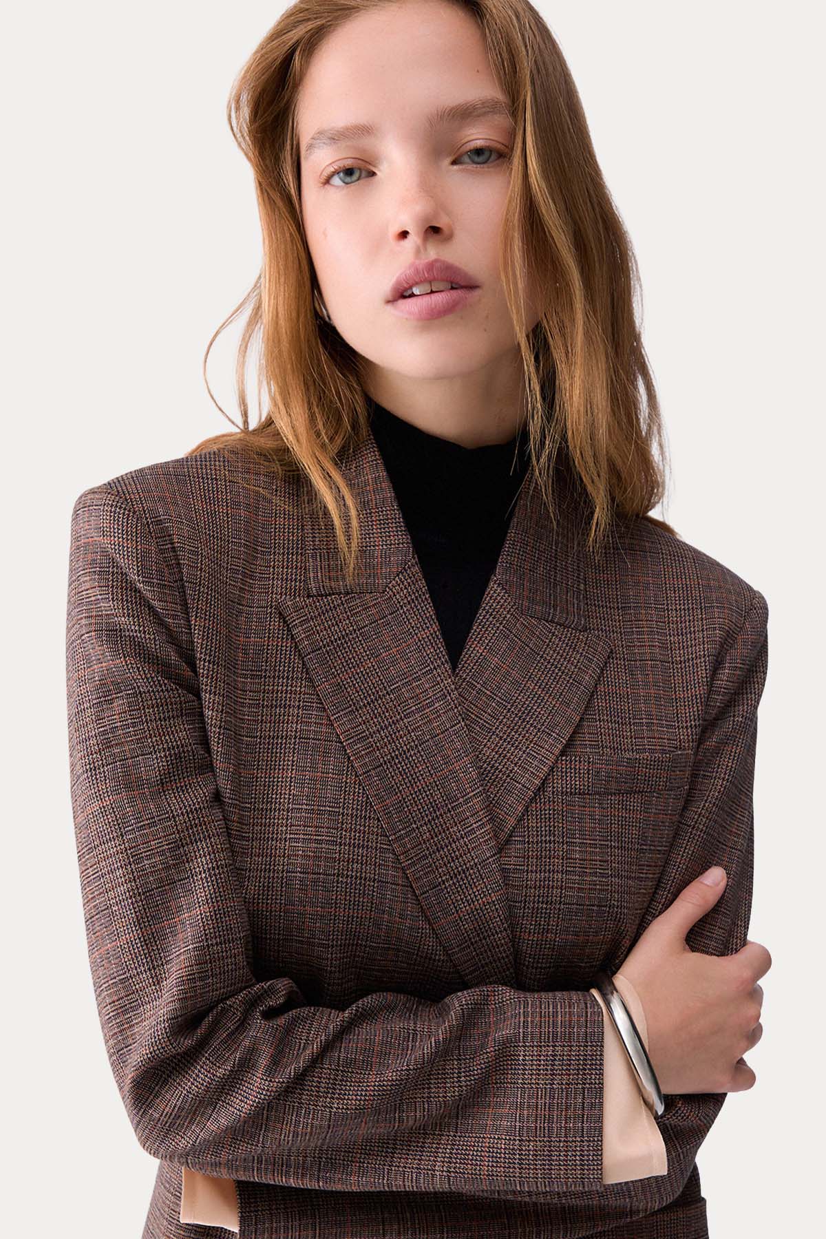 Liu Jo Regular Fit Ekose Desenli Kruvaze Blazer Ceket