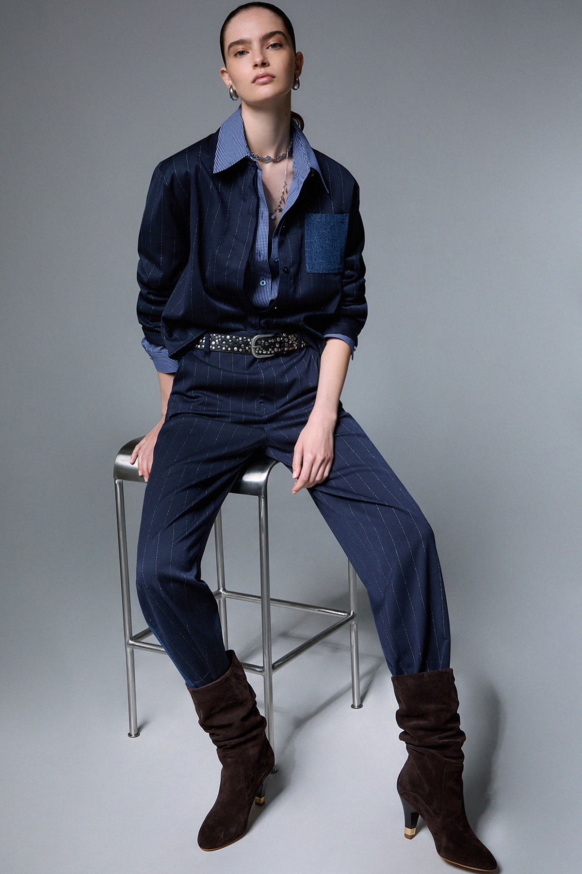 Liu Jo Balloon Fit Denim Detaylı Çizgili Pantolon