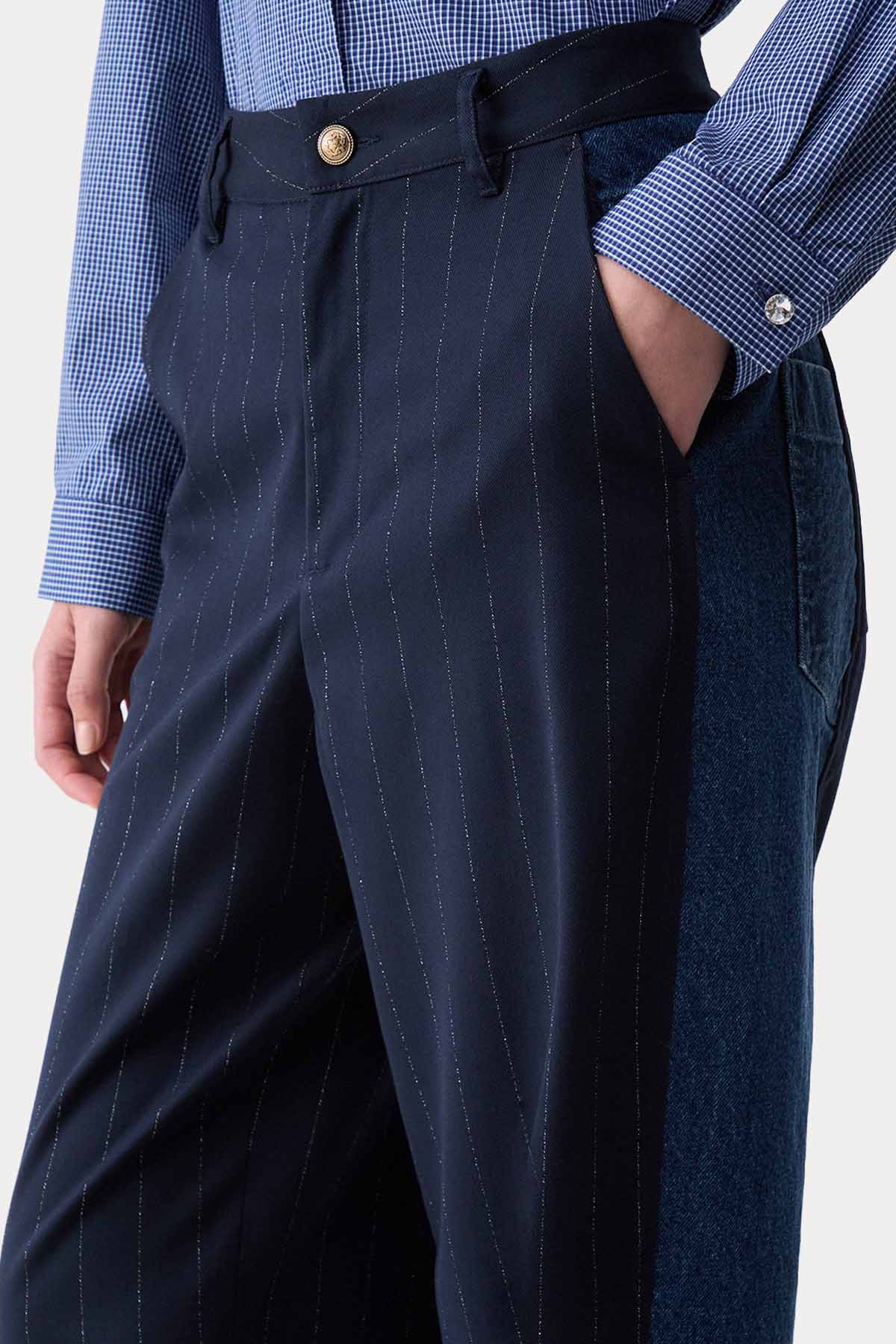 Liu Jo Balloon Fit Denim Detaylı Çizgili Pantolon