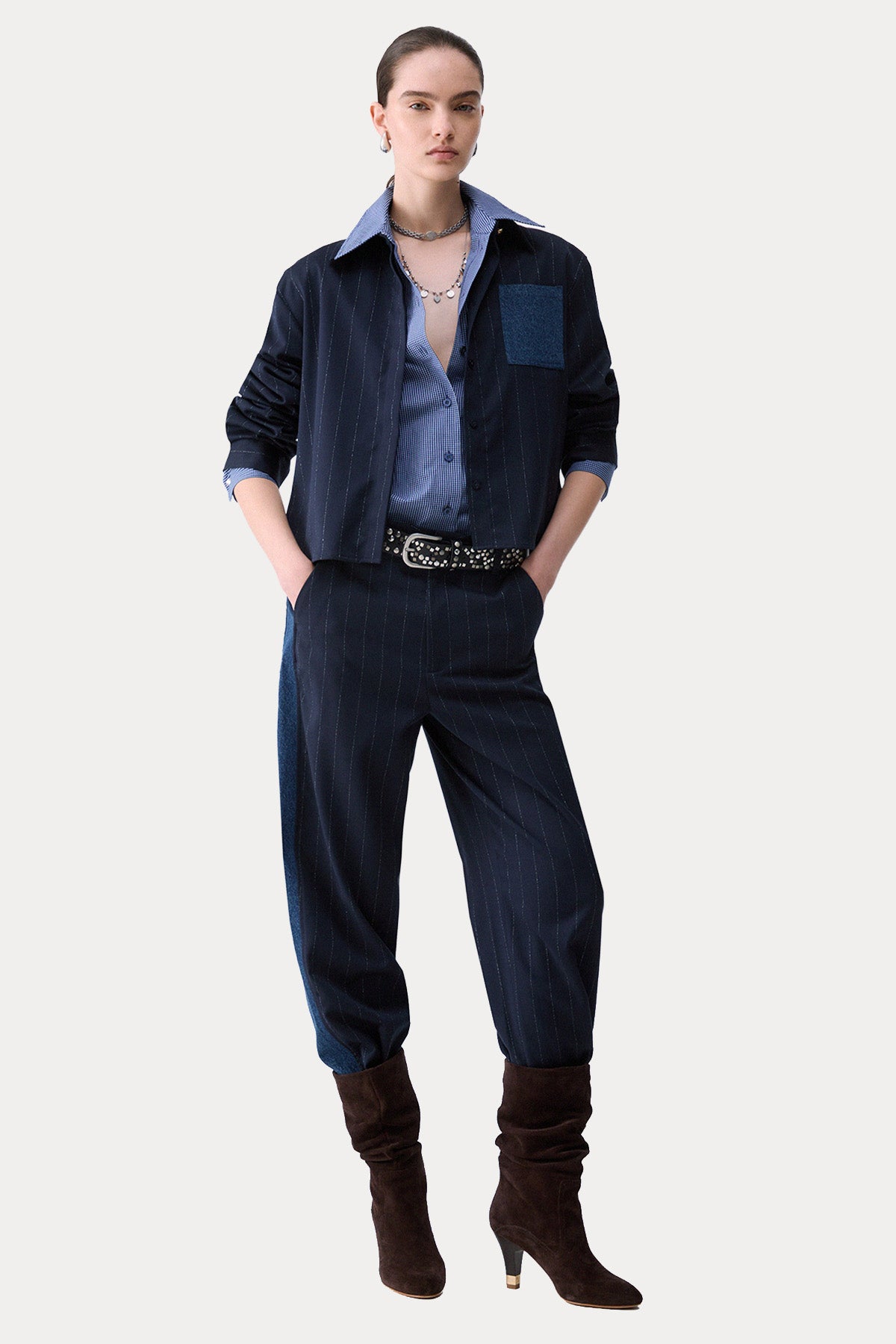 Liu Jo Balloon Fit Denim Detaylı Çizgili Pantolon