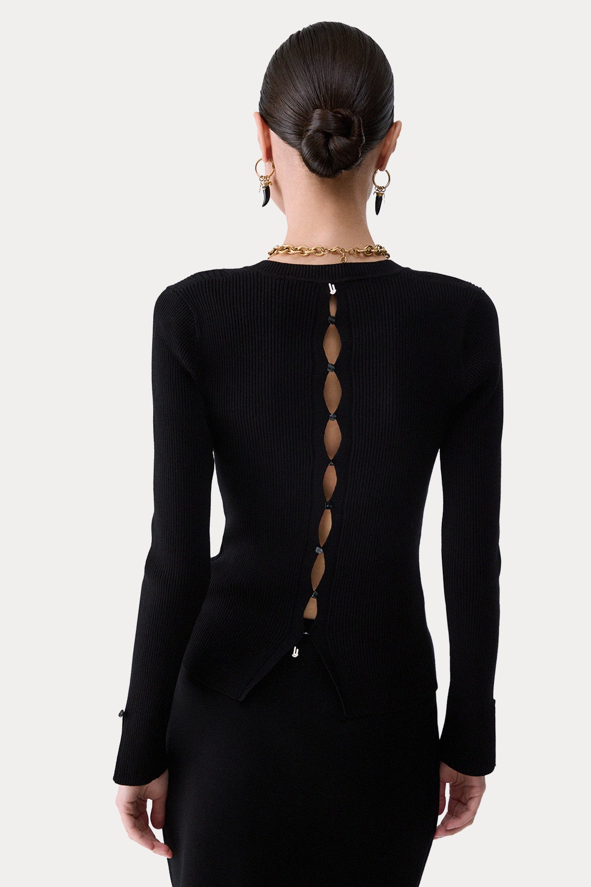 Liu Jo Slim Fit V Yaka Sırt Dekolteli Fitilli Örgü Triko