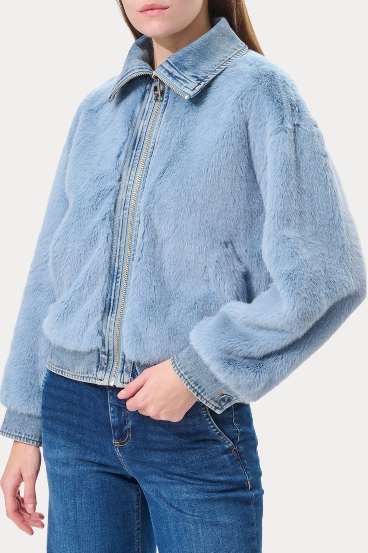 Liu Jo Regular Fit Denim Detaylı Kürk Ceket