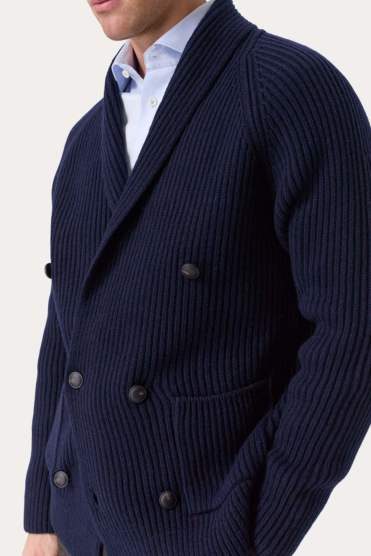 Gran Sasso Relaxed Fit Şal Yaka Kruvaze Örgü Yün Ceket