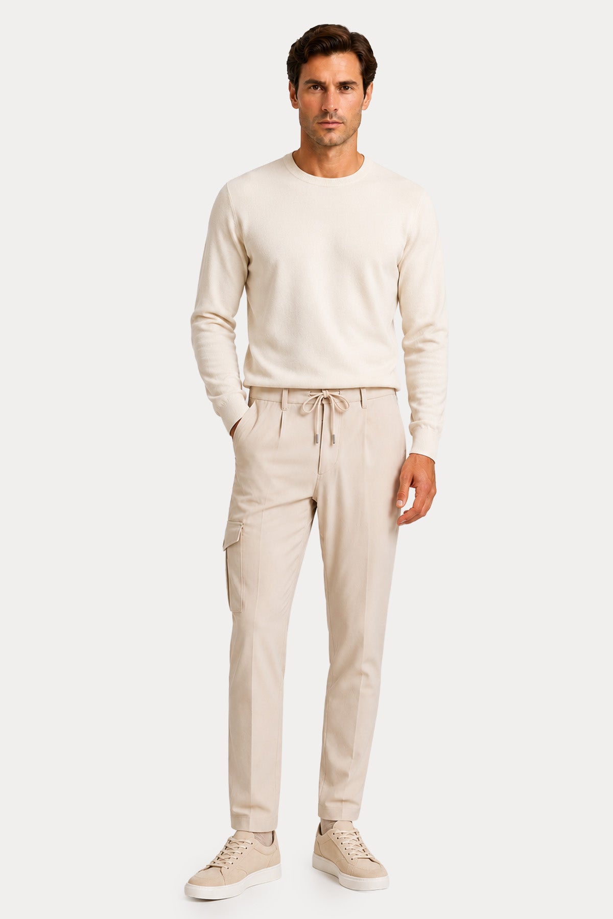 Herno Regular Fit Beli Lastikli Tek Pile Kargo Cepli Streç Pantolon