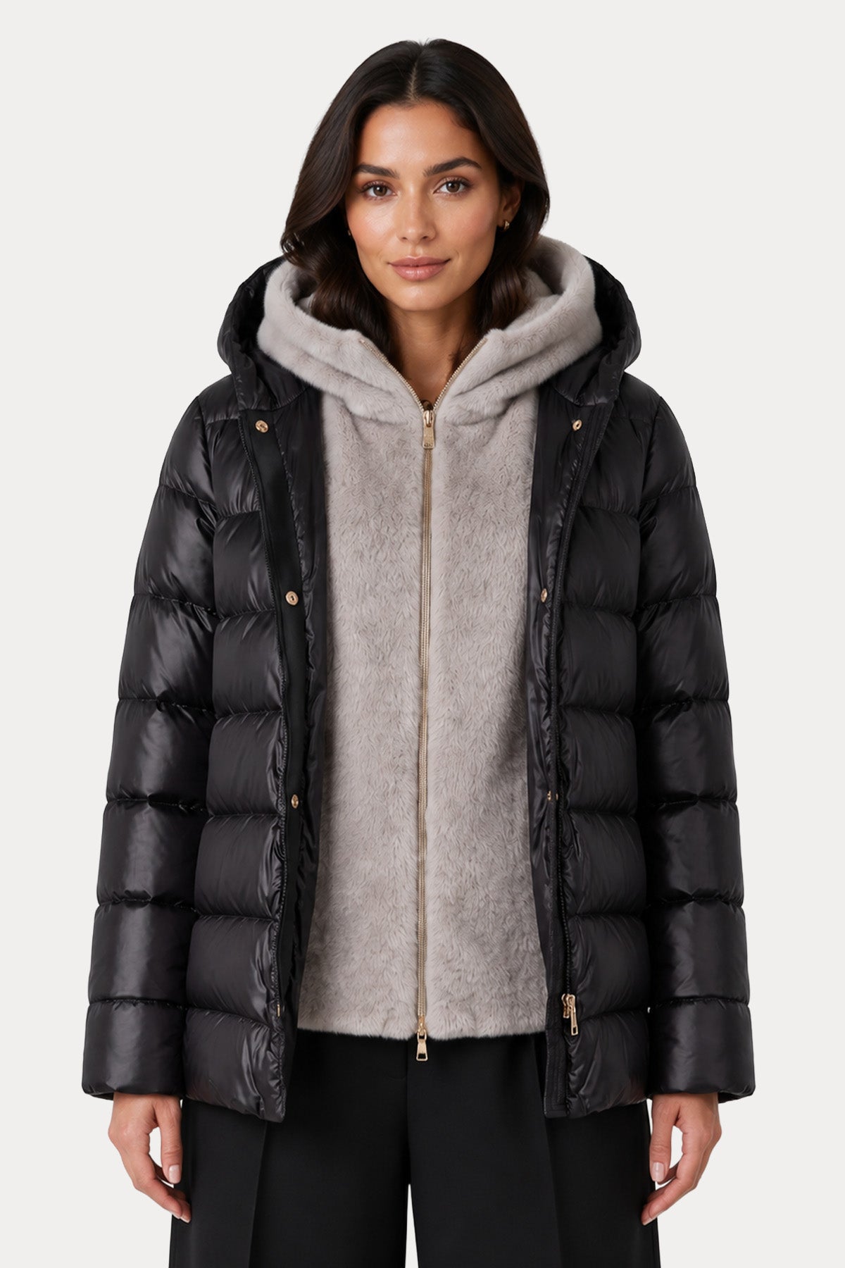 Herno Relaxed Fit Peluş İç Parçalı Kapüşonlu Puffer Mont