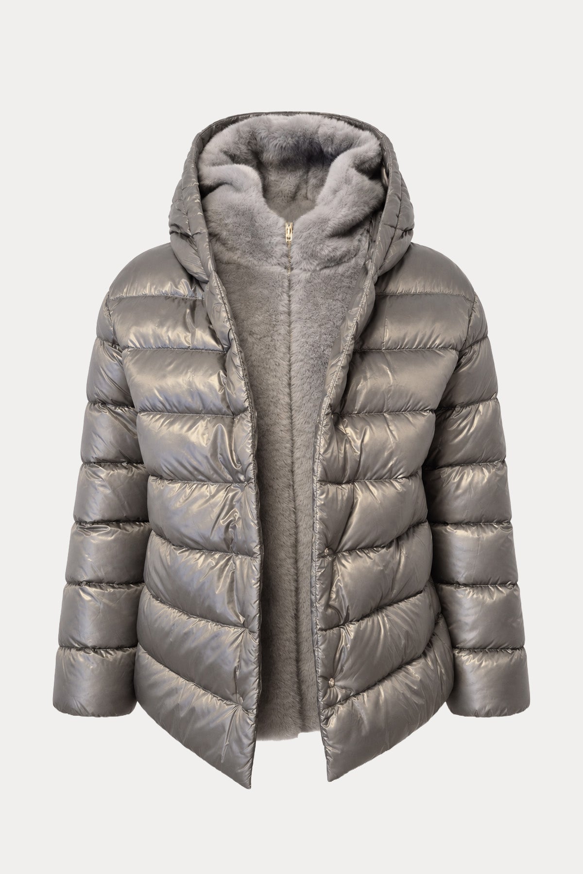 Herno Relaxed Fit Peluş İç Parçalı Kapüşonlu Puffer Mont