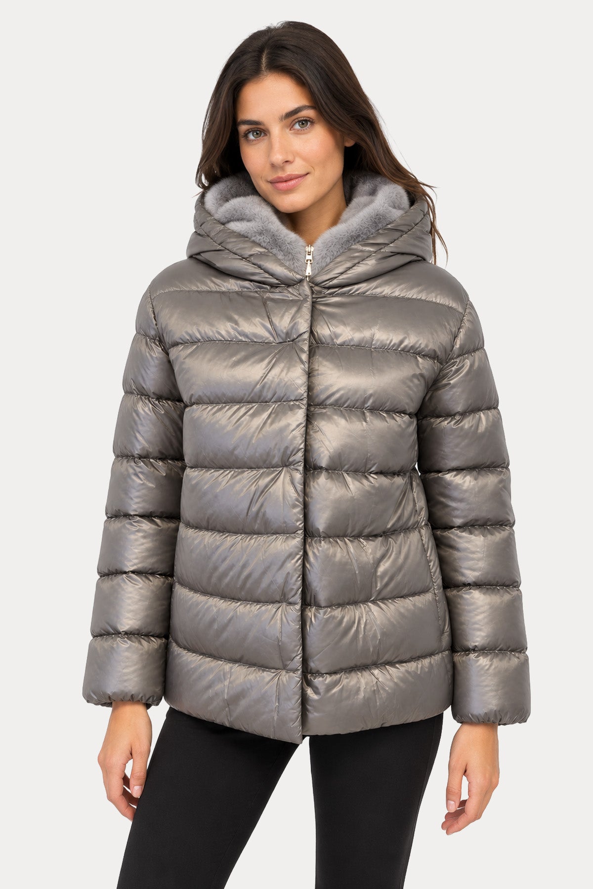 Herno Relaxed Fit Peluş İç Parçalı Kapüşonlu Puffer Mont