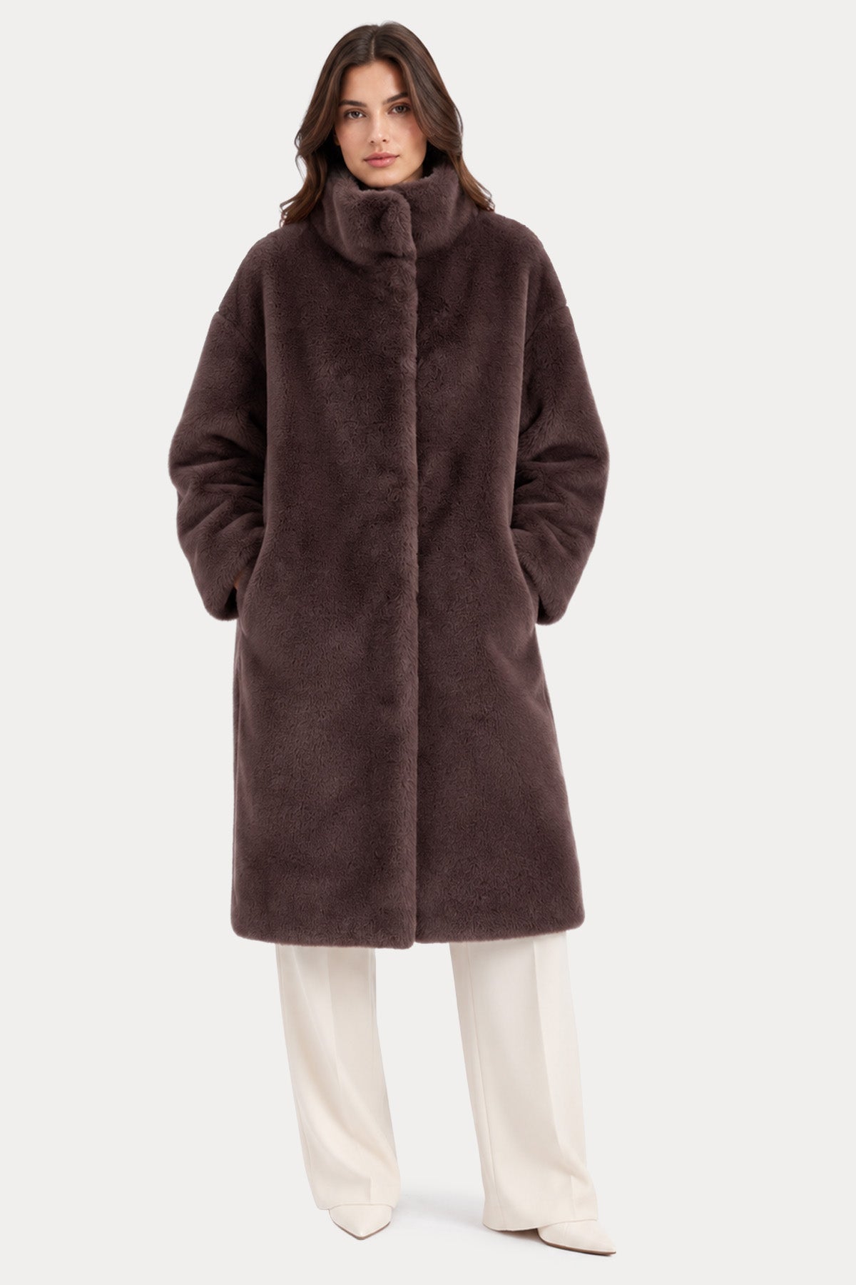 Herno Relaxed Fit Dik Yaka Peluş Kaban