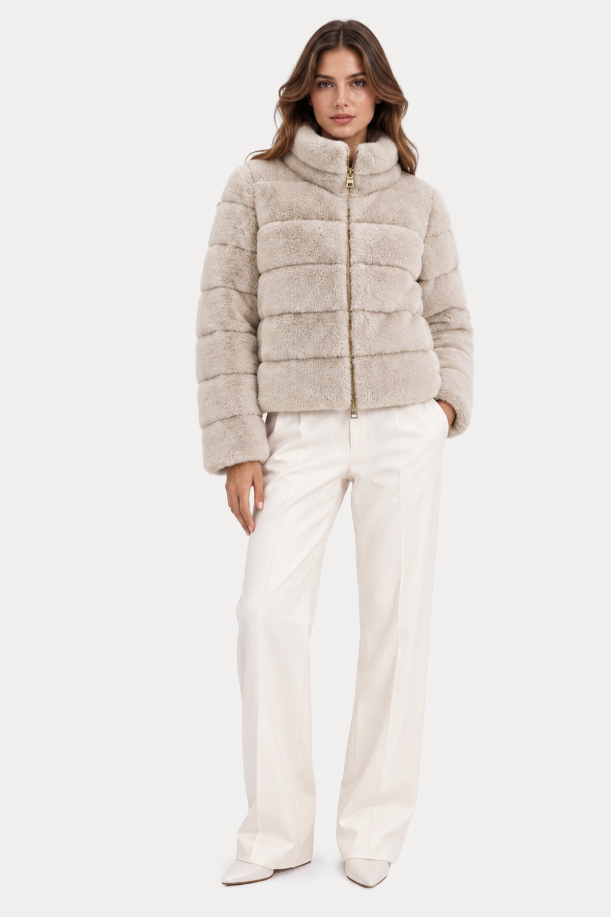 Herno Regular Fit Dik Yaka Peluş Puffer Mont
