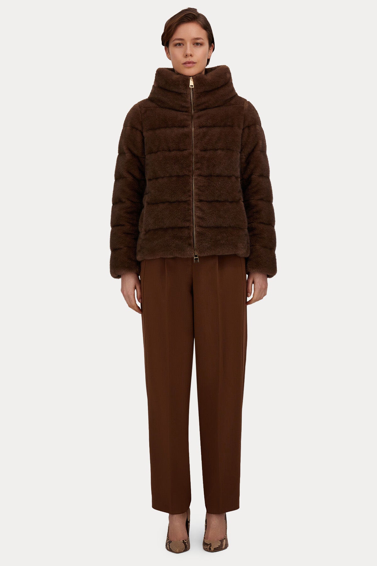 Herno Regular Fit Dik Yaka Peluş Puffer Mont