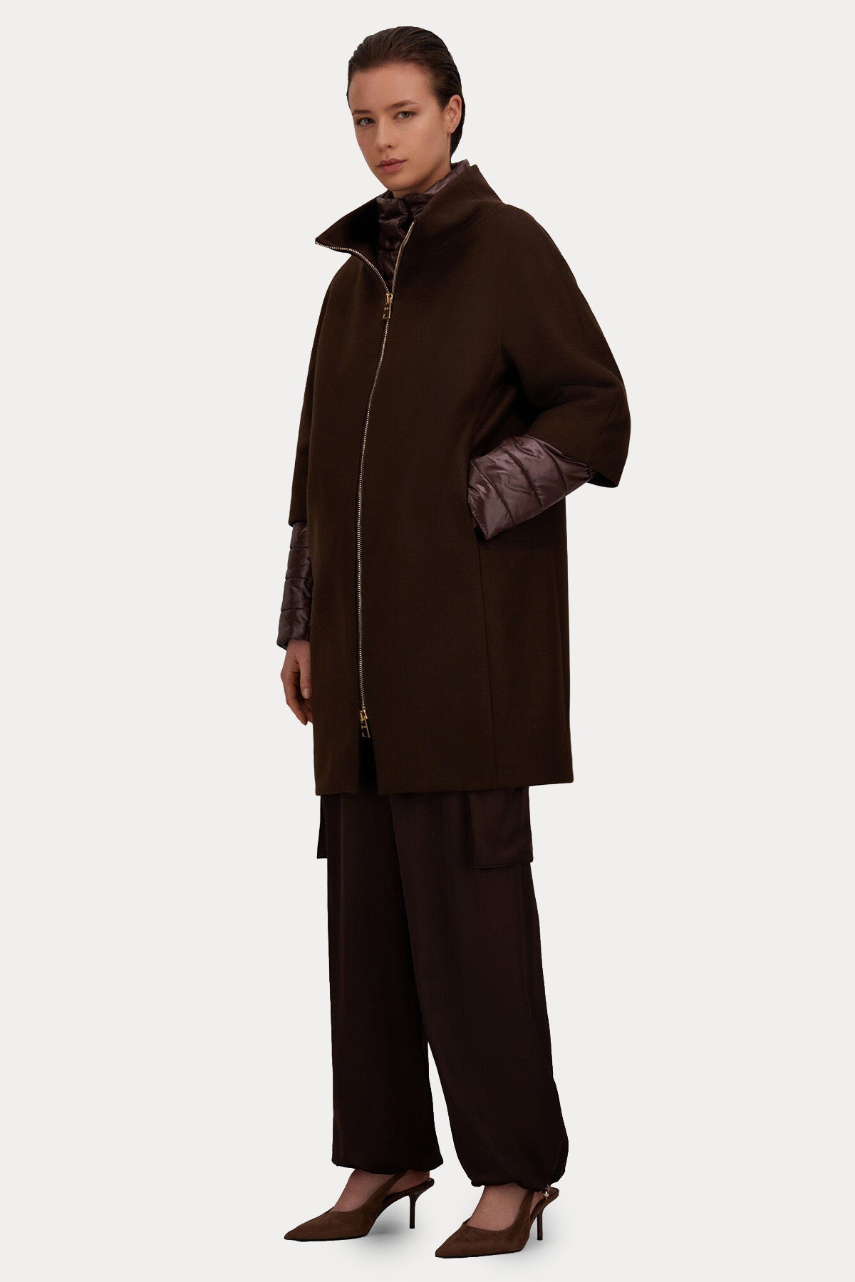 Herno Relaxed Fit Demonte İç Parçalı Puffer Yün Kaban