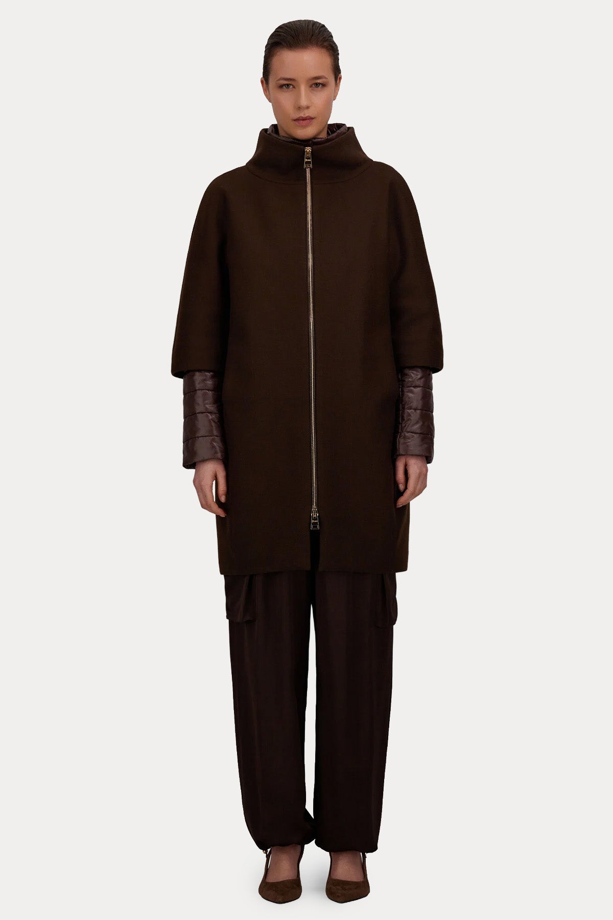 Herno Relaxed Fit Demonte İç Parçalı Puffer Yün Kaban