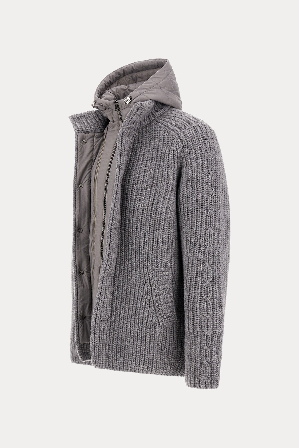 Herno Regular Fit Kapüşonlu Puffer İç Parçalı Örgü Yün Ceket