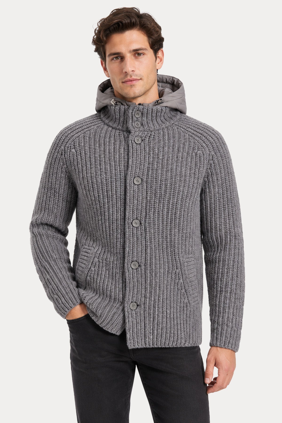Herno Regular Fit Kapüşonlu Puffer İç Parçalı Örgü Yün Ceket