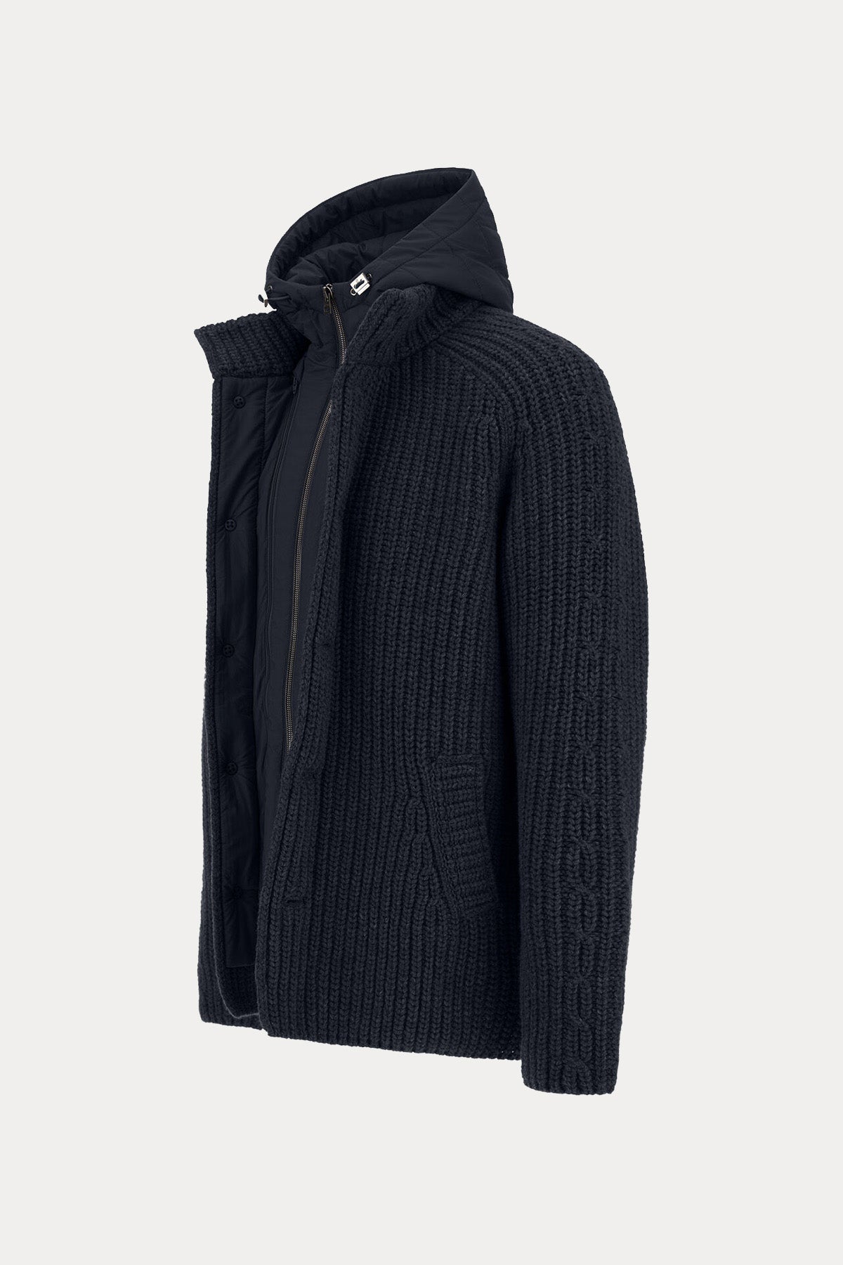 Herno Regular Fit Kapüşonlu Puffer İç Parçalı Örgü Yün Ceket