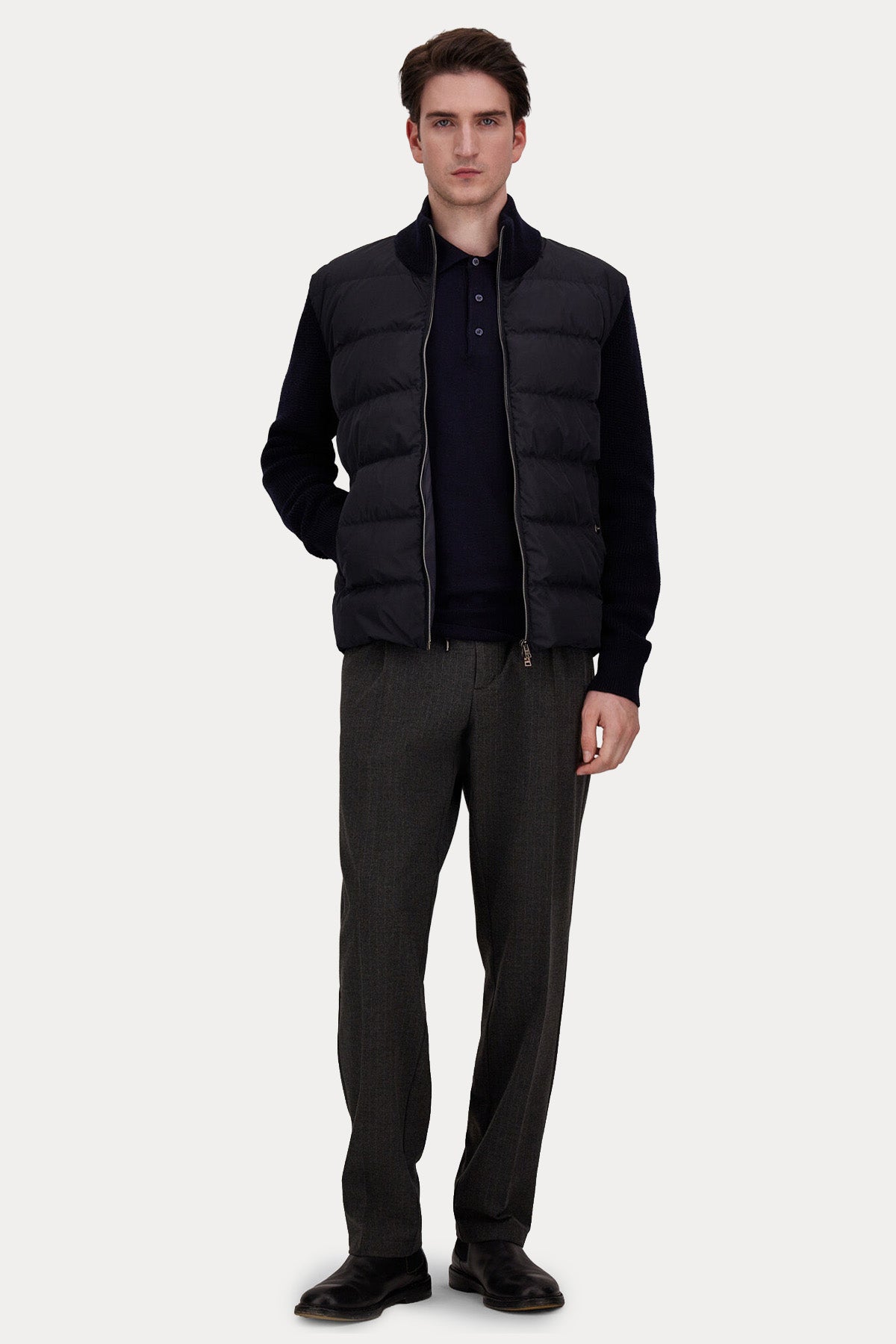 Herno Regular Fit Dik Yaka Örgü Yün Puffer Ceket