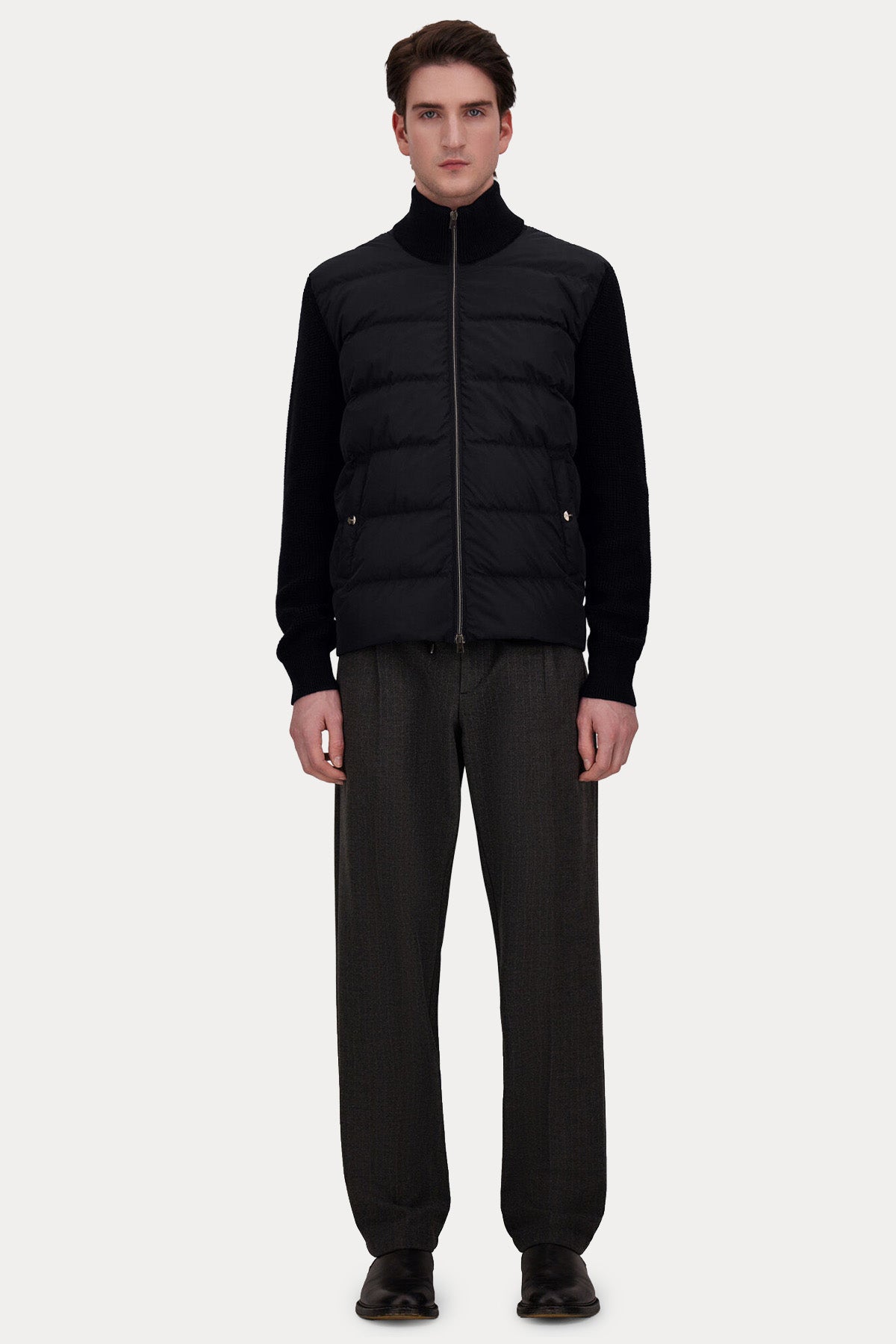 Herno Regular Fit Dik Yaka Örgü Yün Puffer Ceket