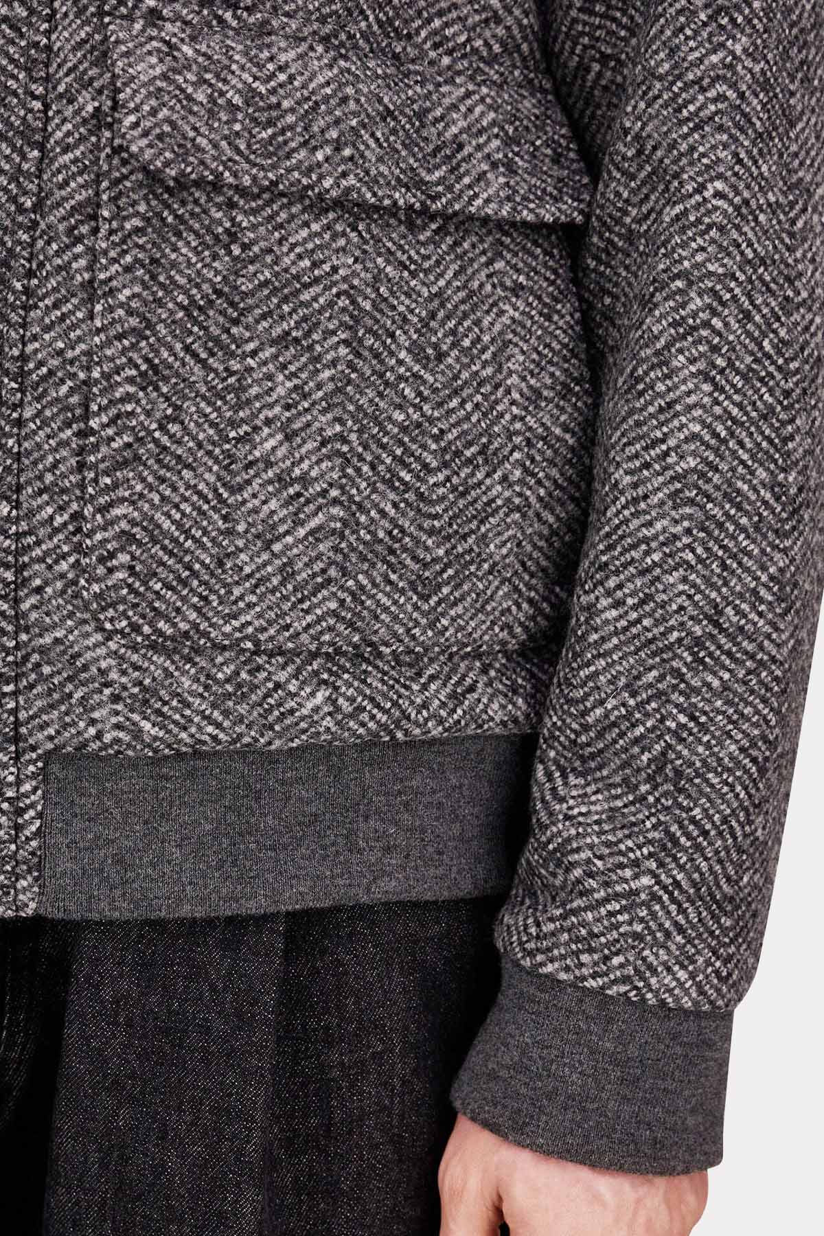 Herno Regular Fit Balıksırtı Desenli Yün Bomber Ceket