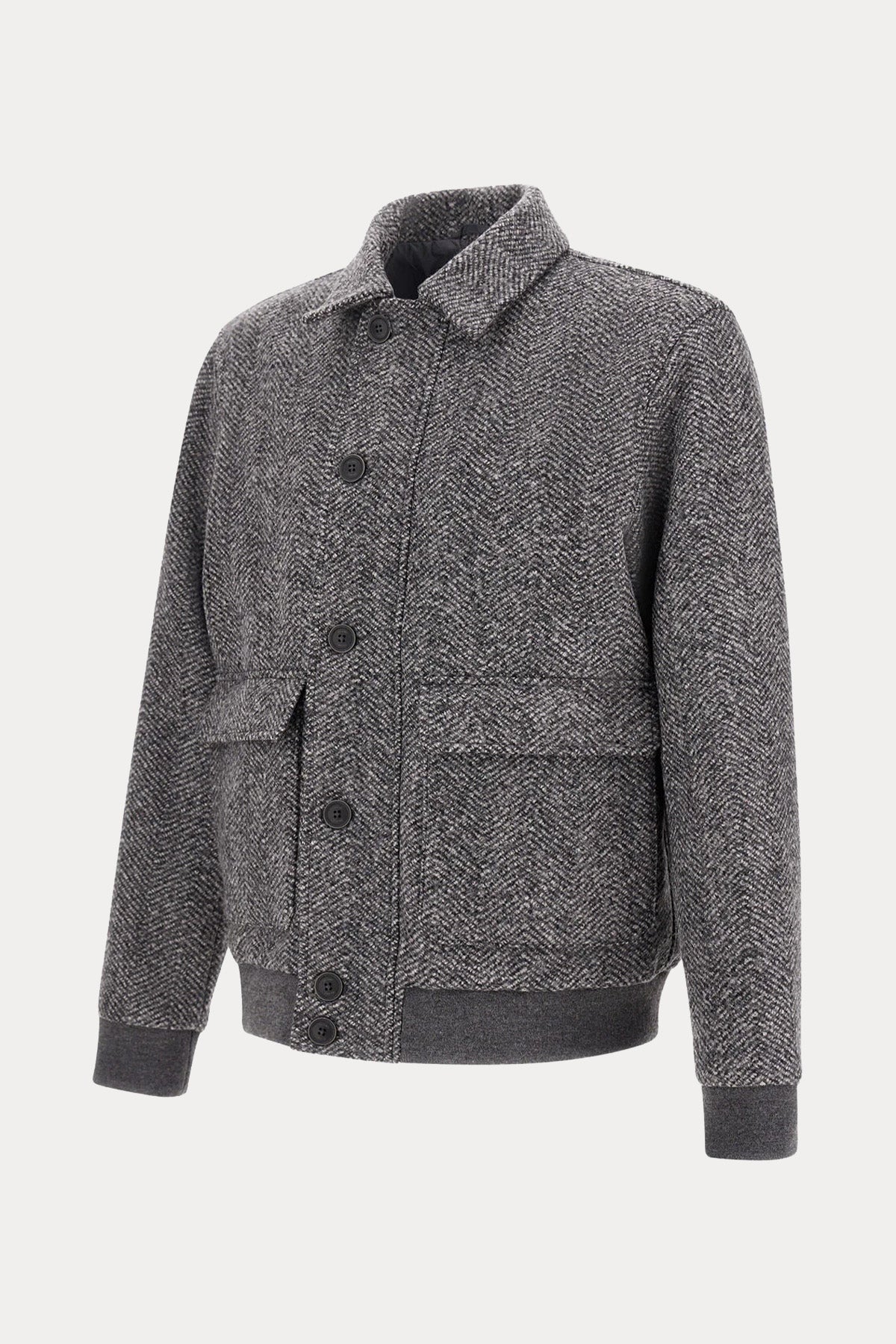 Herno Regular Fit Balıksırtı Desenli Yün Bomber Ceket
