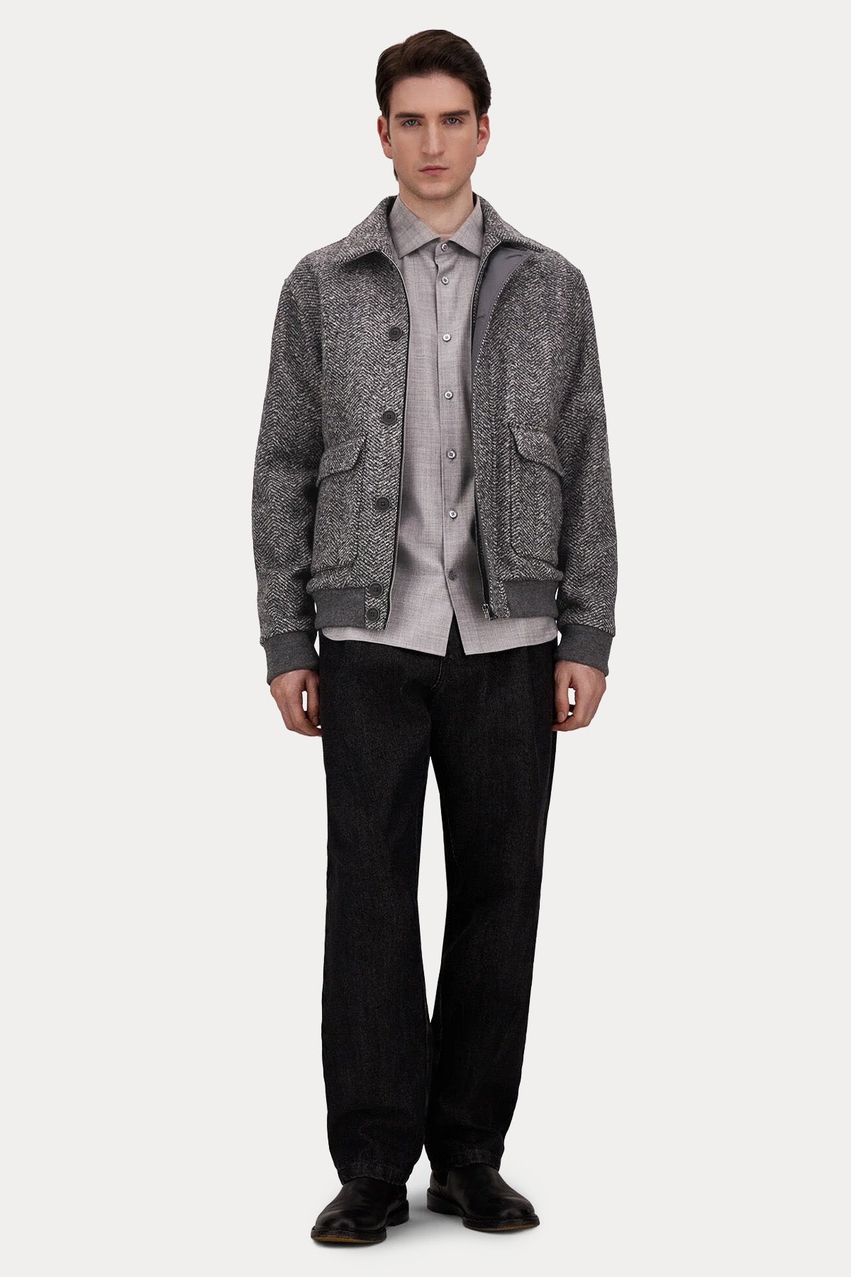 Herno Regular Fit Balıksırtı Desenli Yün Bomber Ceket