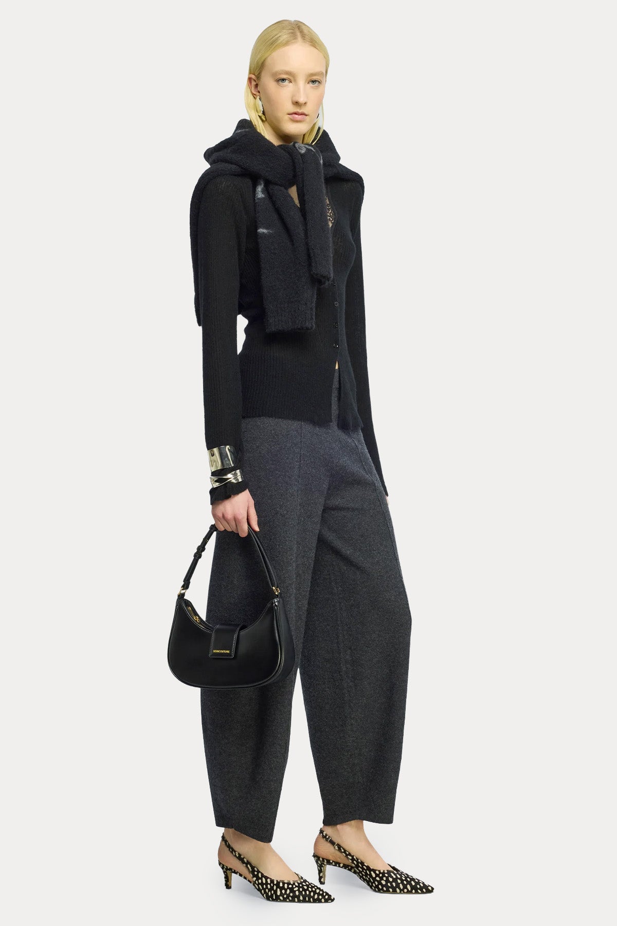 Semicouture Regular Fit Dantel Detaylı İnce Örgü Kaşmir Yün Triko