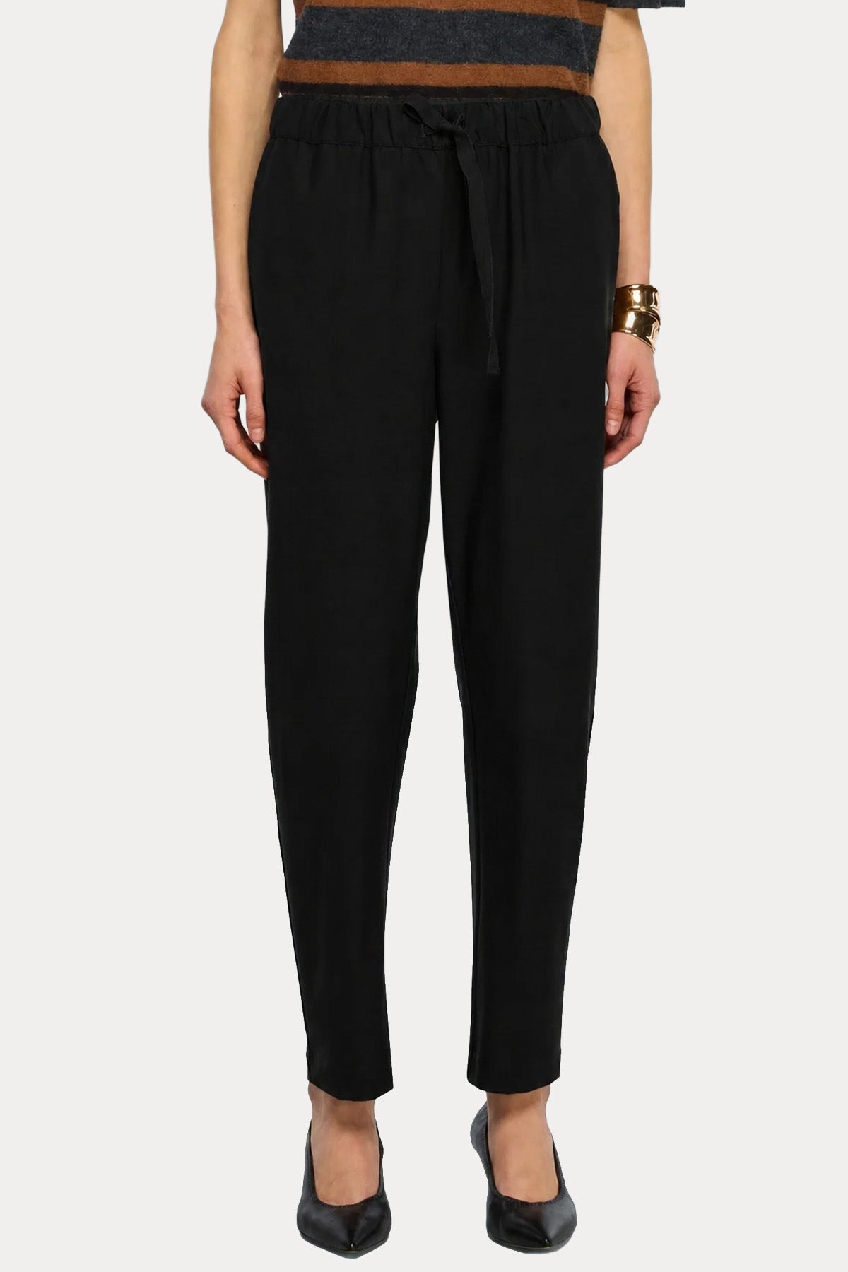 Semicouture Straight Fit Beli Lastikli Yandan Cepli Streç Yün Pantolon