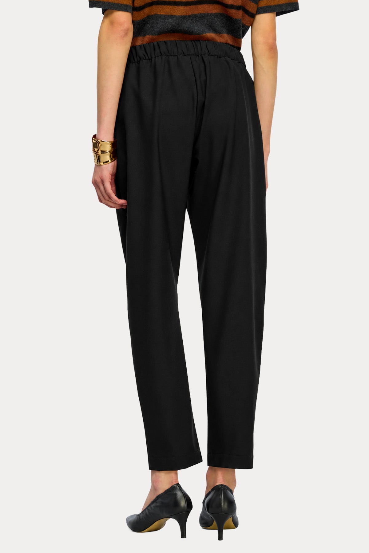 Semicouture Straight Fit Beli Lastikli Yandan Cepli Streç Yün Pantolon