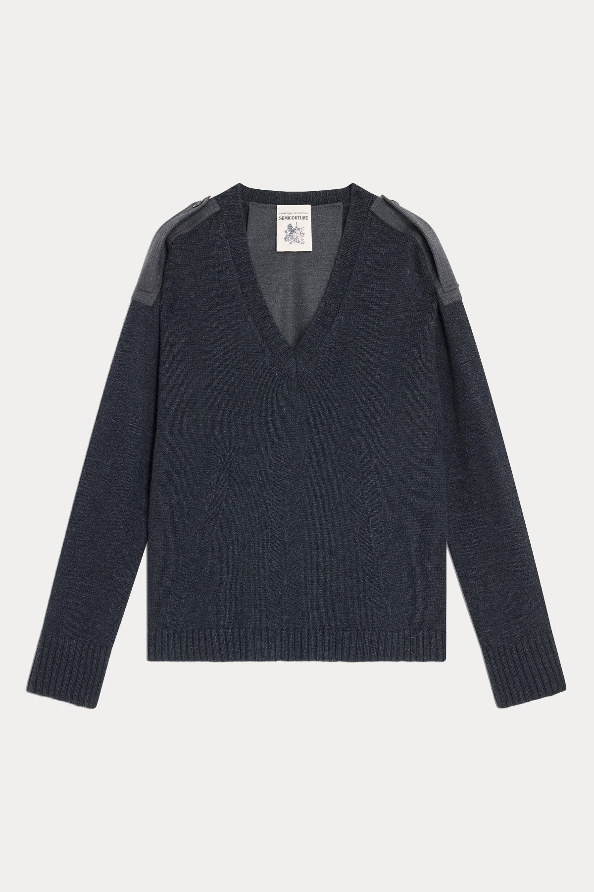 Semicouture Relaxed Fit V Yaka İnce Örgü Yün Triko
