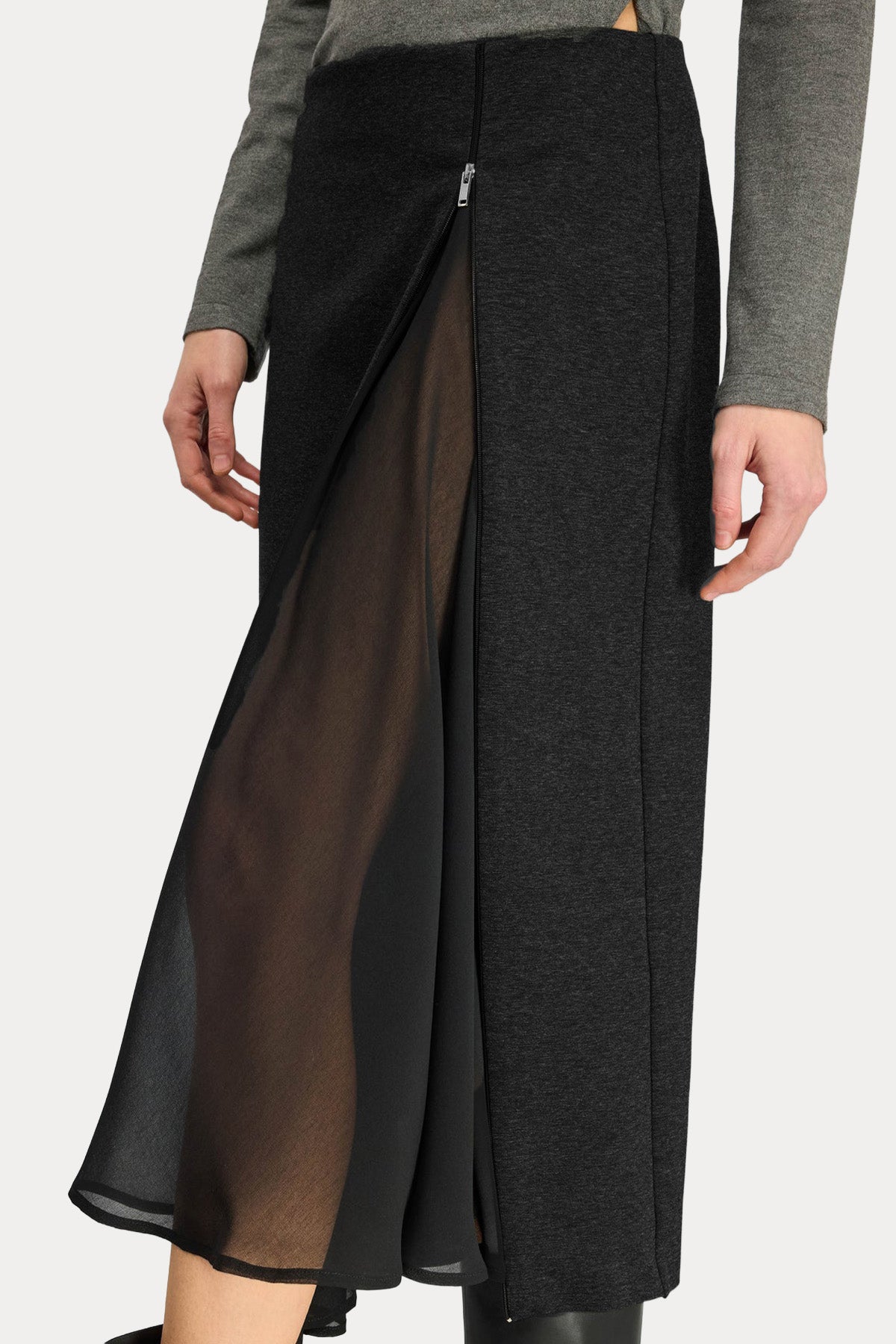 Semicouture Regular Fit Fermuarlı Yırtmaçlı Midi Etek