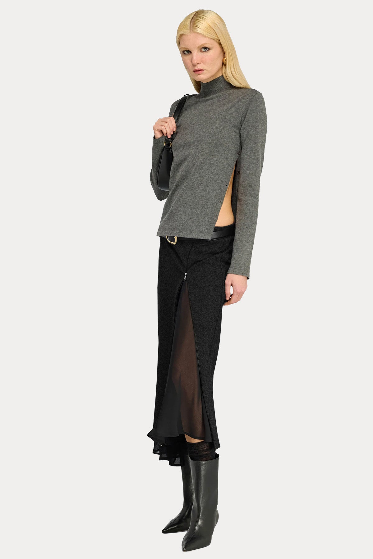 Semicouture Regular Fit Fermuarlı Yırtmaçlı Midi Etek