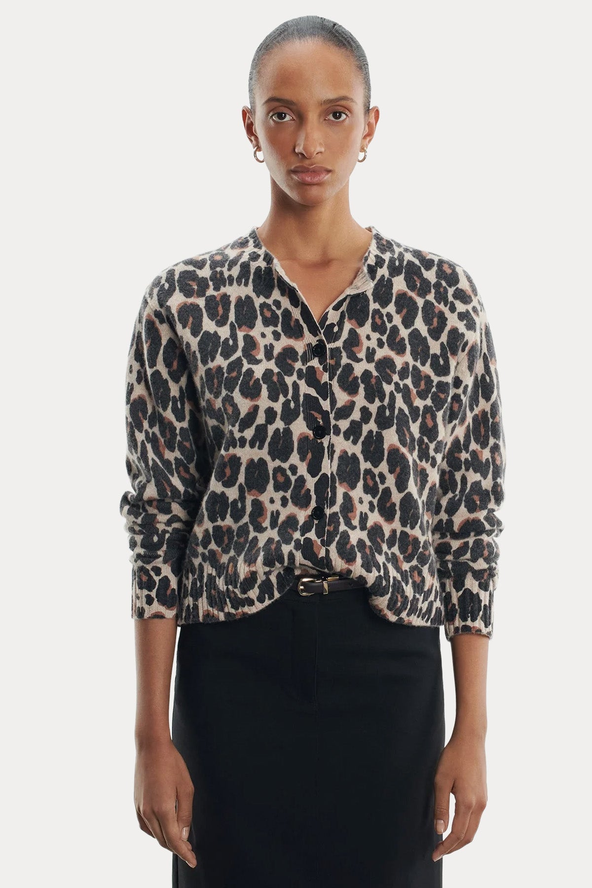 Majestic Regular Fit Leopar Desenli Yün Triko Ceket