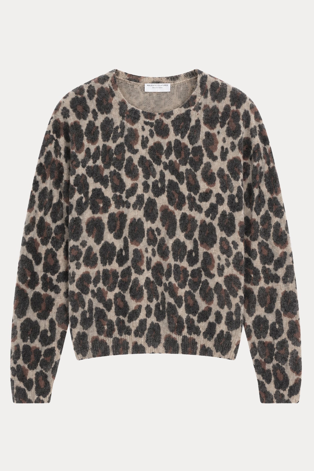Majestic Regular Fit Leopar Desenli İnce Örgü Yün Triko