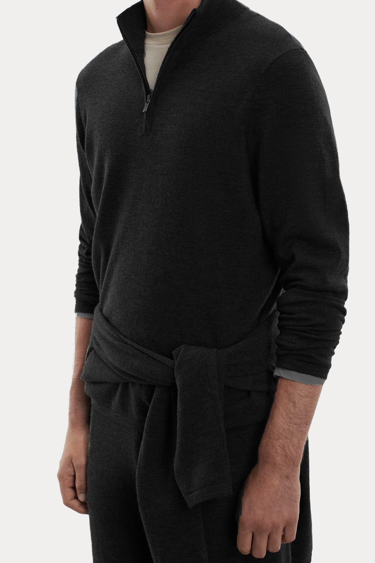 Majestic Regular Fit Yarım Fermuarlı Dik Yaka Streç Örgü Yün Triko