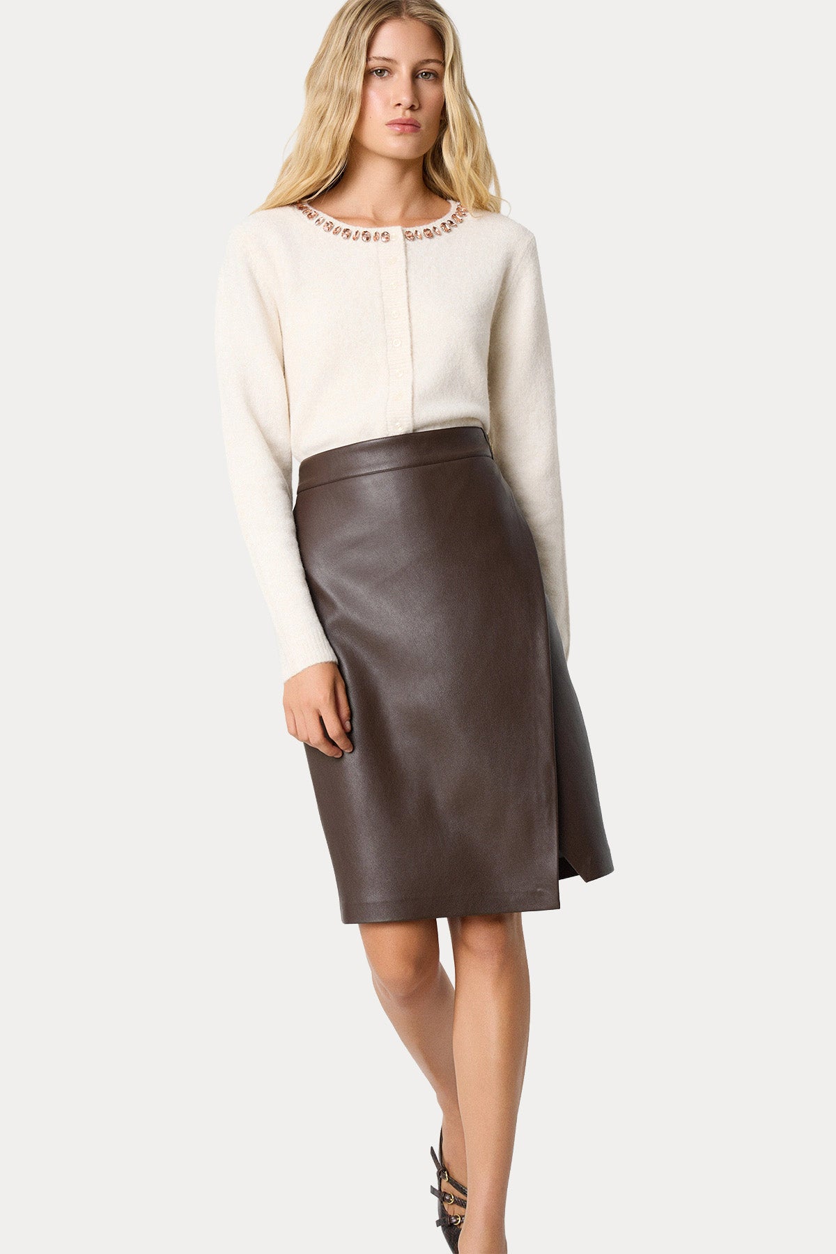 Bsb Regular Fit Midi Deri Etek