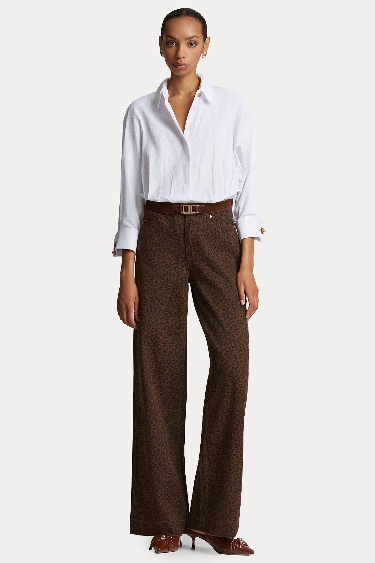 Lynne Wide Leg Yüksek Bel Leopar Desenli Pantolon