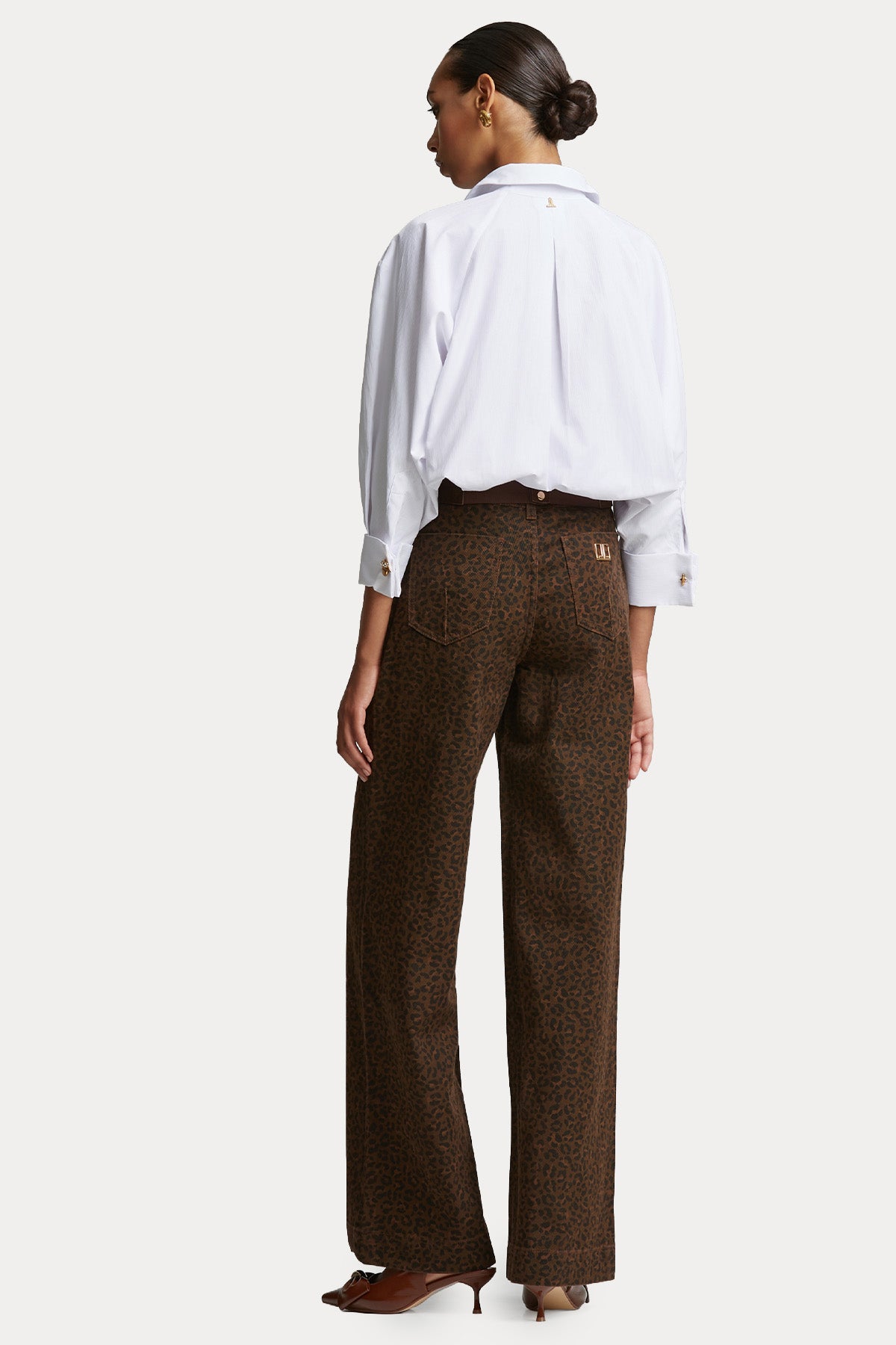Lynne Wide Leg Yüksek Bel Leopar Desenli Pantolon